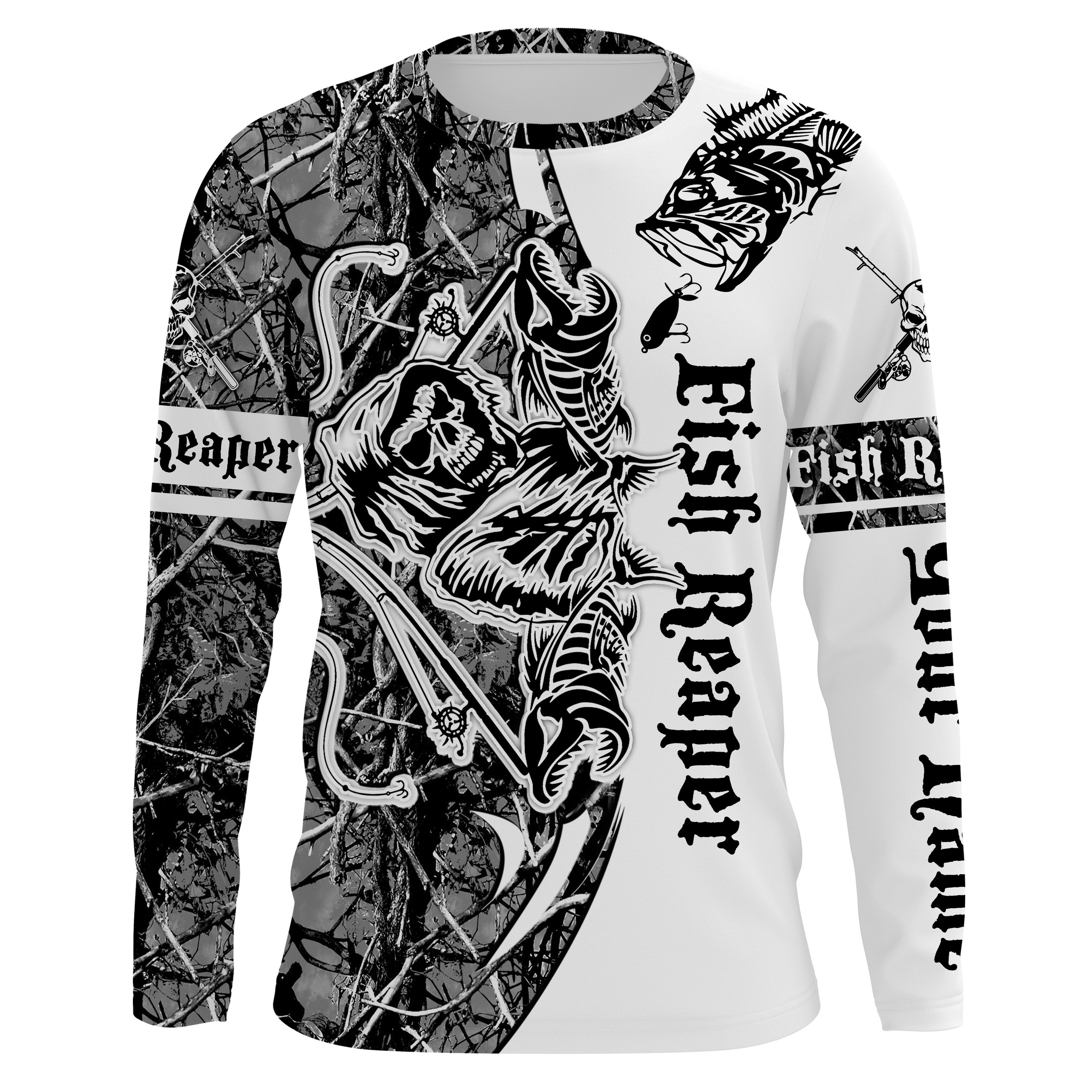 Fish Reaper gray Muddy Camo Custom Long Sleeve Fishing Shirts UV Protection, Personalized Fishing Gifts – Chipteeamz IPHW1041