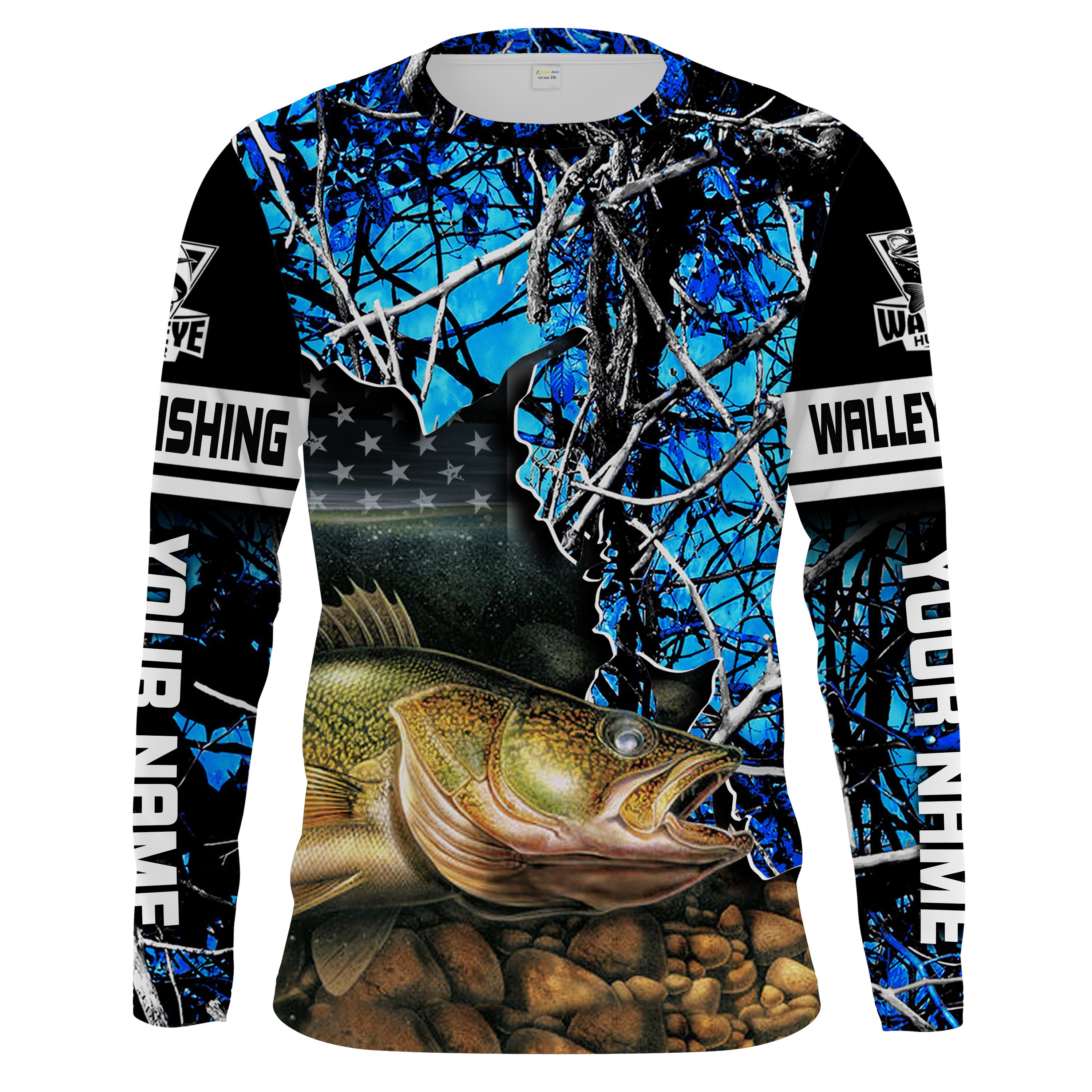 Custom Walleye Fishing Teal blue muddy camo Long Sleeve Fishing Shirts, Walleye flag Fishing Shirts – Chipteeamz IPHW999