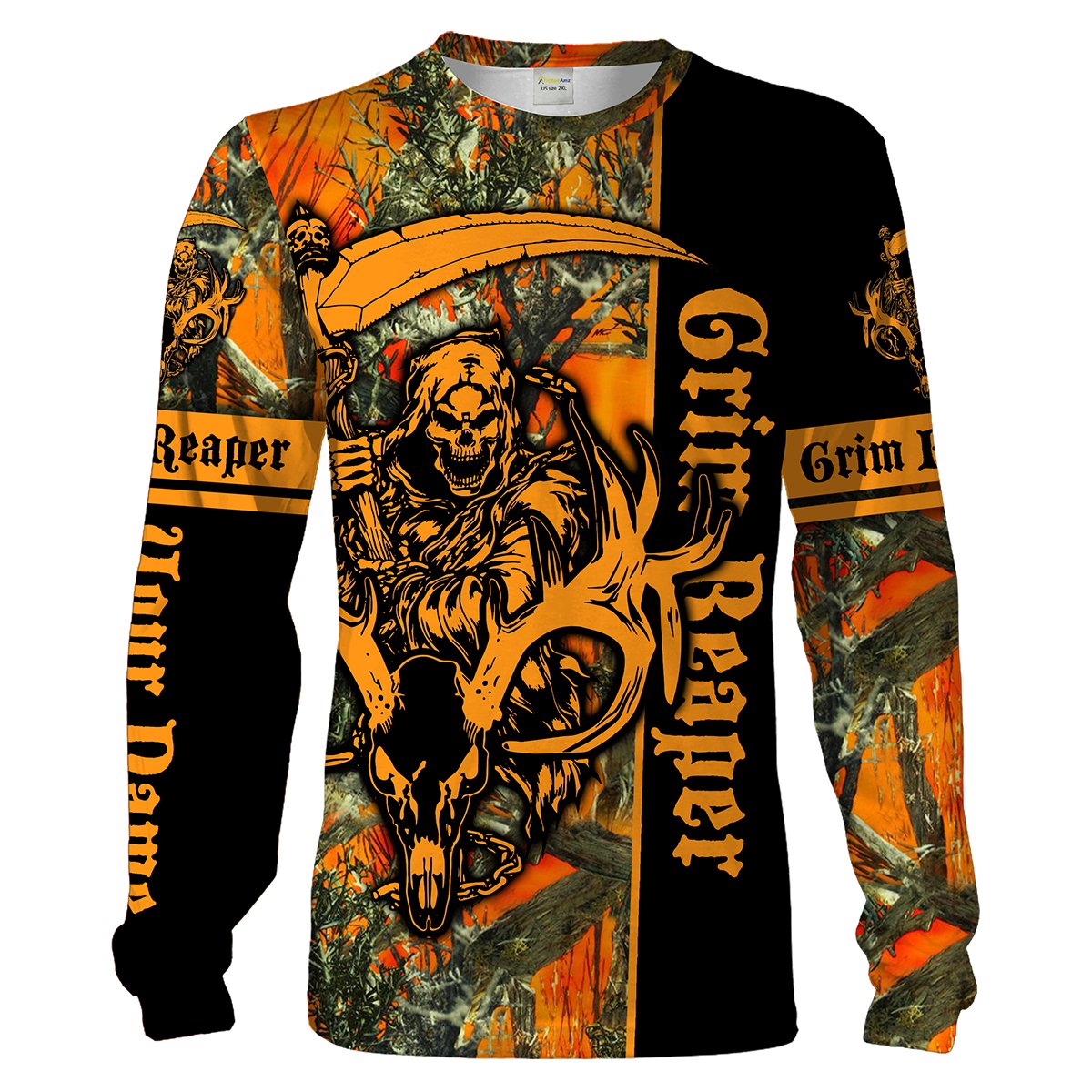 Deer Hunting big game orange muddy camo Grim Reaper Custom Name 3D All over print shirts, hunting apparel for Hunters Chipteeamz NQS1786