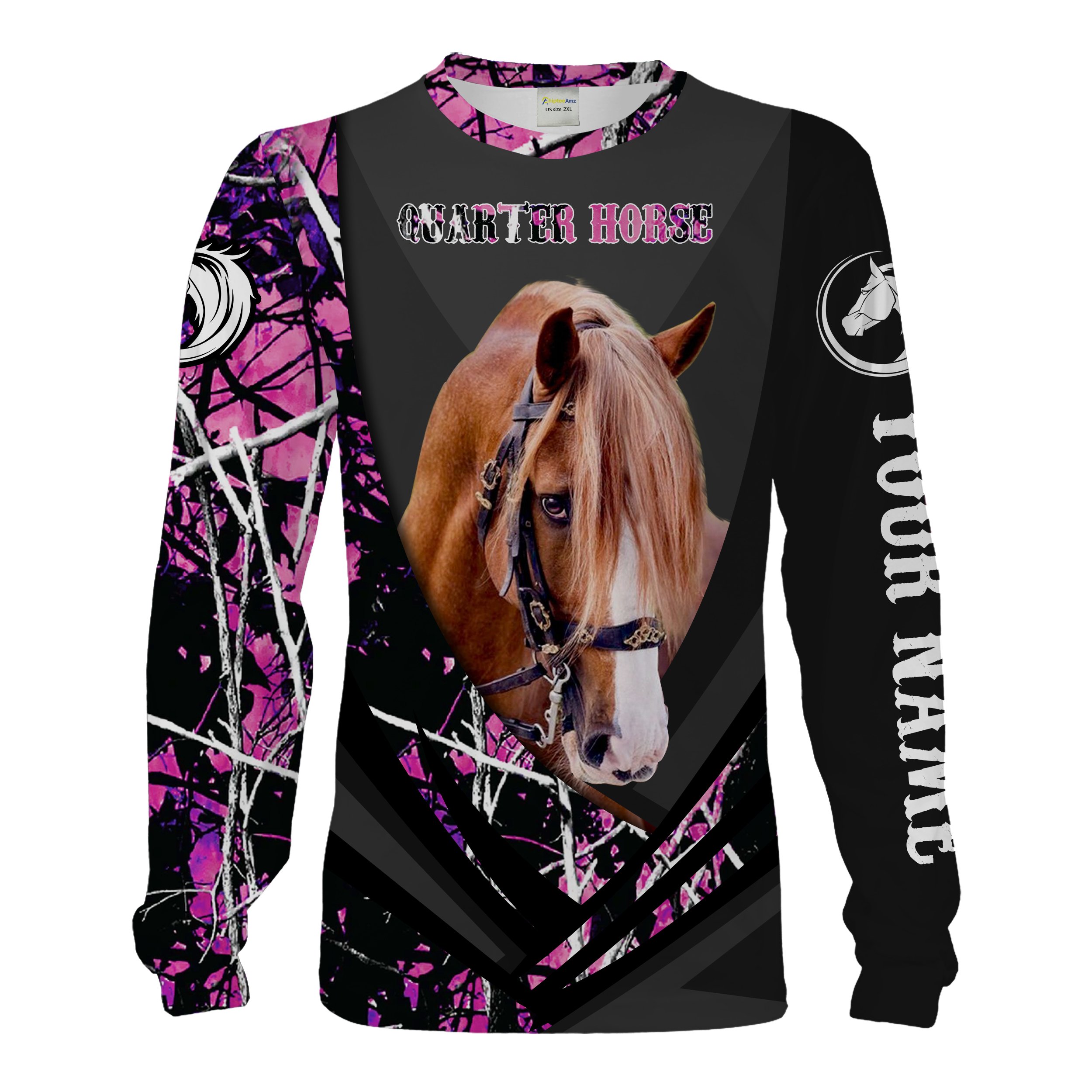 American Quarter Horse Pink muddy camo customize Name All over printed Shirt, Hoodie – Gift for Horse Lovers, Horse girl Chipteeamz FSD1778