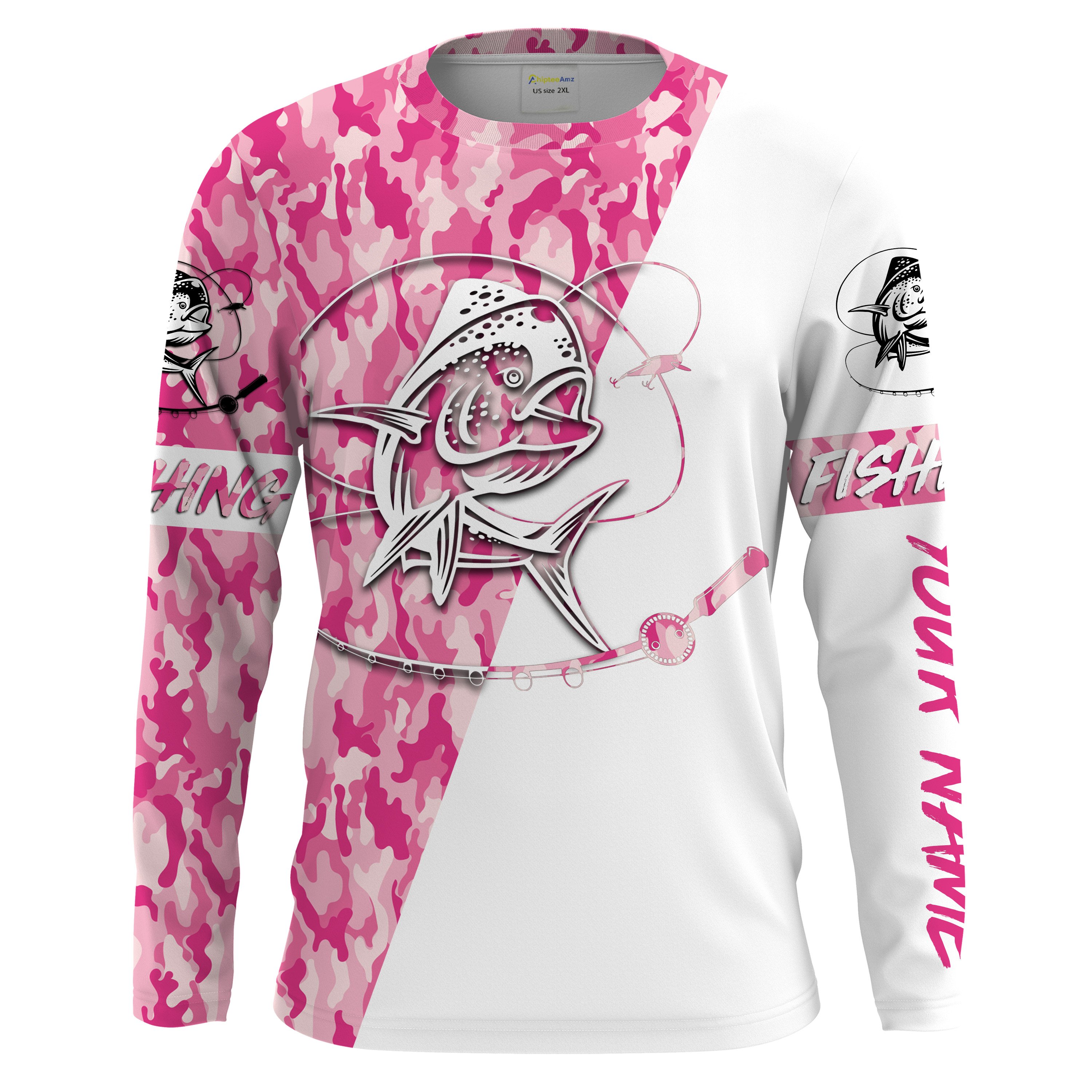 Mahi mahi fishing Pink muddy girl camo Customize Name All Over Printed Shirts for women fishing UV protection UPF 30+ Chipteeamz NQS1712