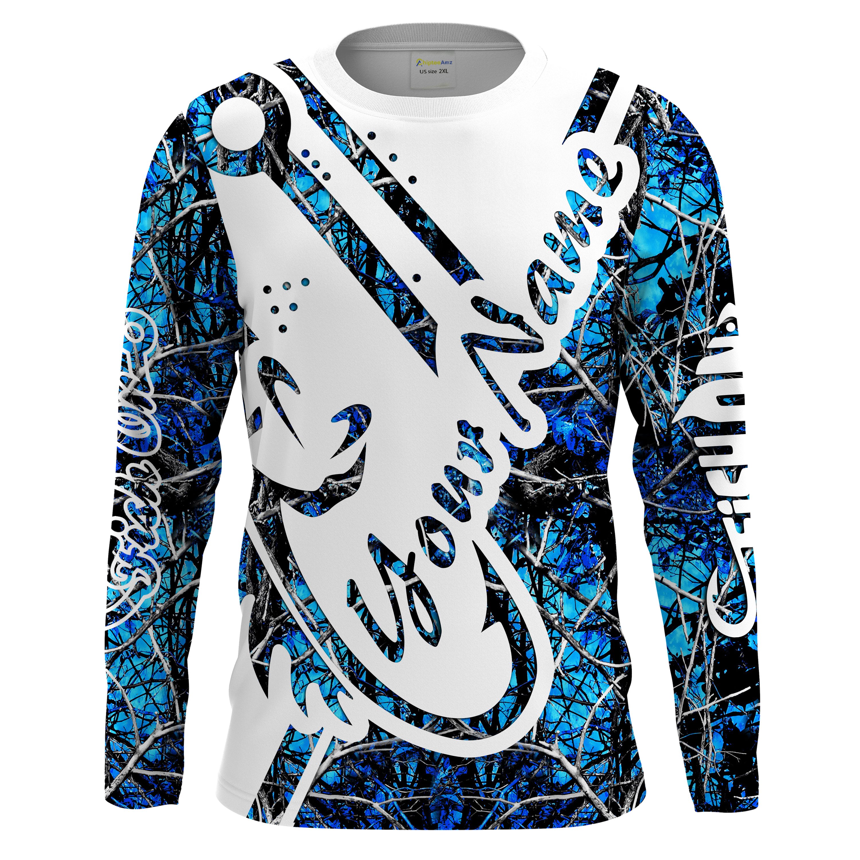 Fish On Blue Muddy Camo UV protection quick dry Customize name tournament long sleeves fishing shirts UPF 30+ Chipteeamz NQS1845