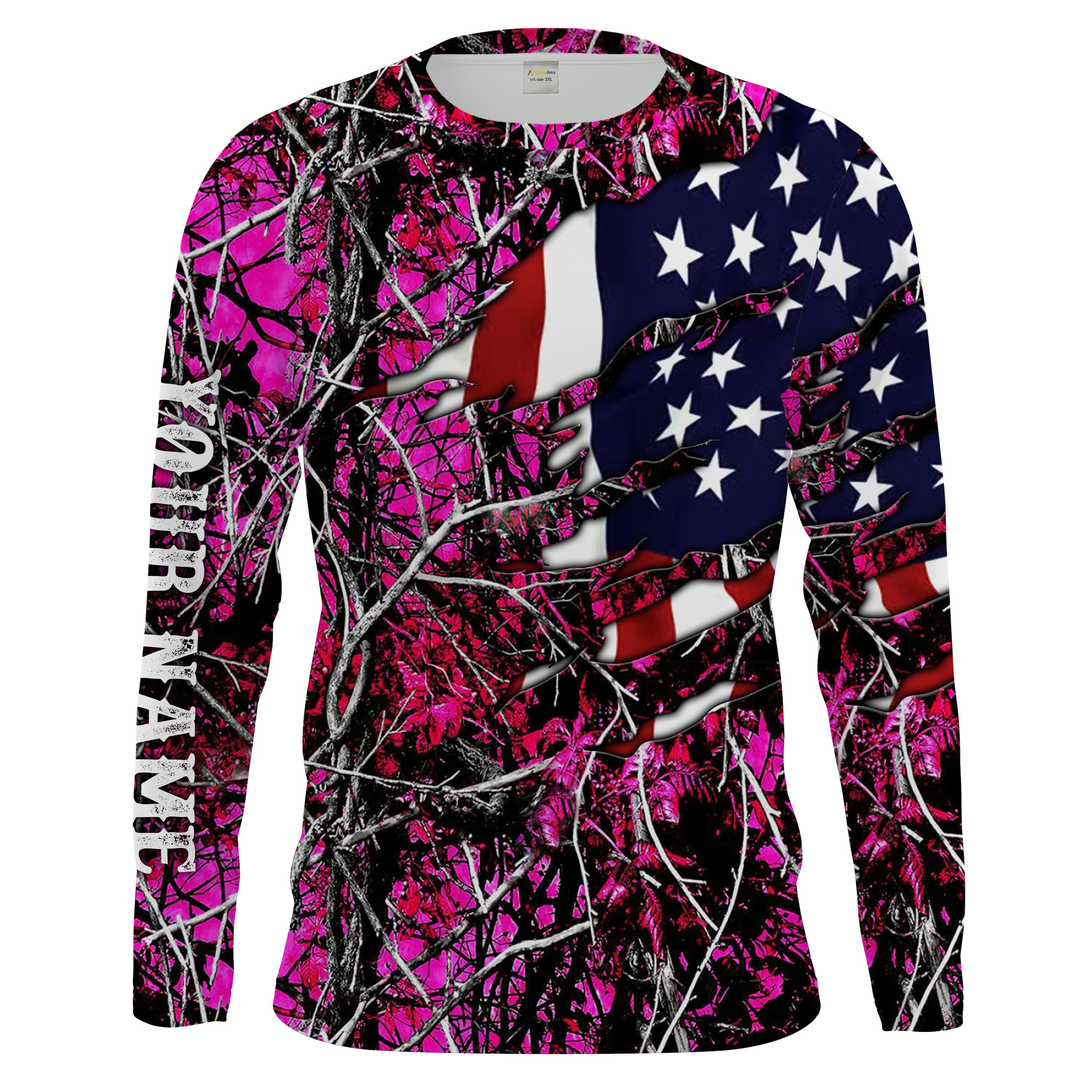 Hunting Fishing Muddy Girl Pink camo US Flag Custom Name All over Print UV Protection Shirts UPF 30+ Chipteeamz FSD1994