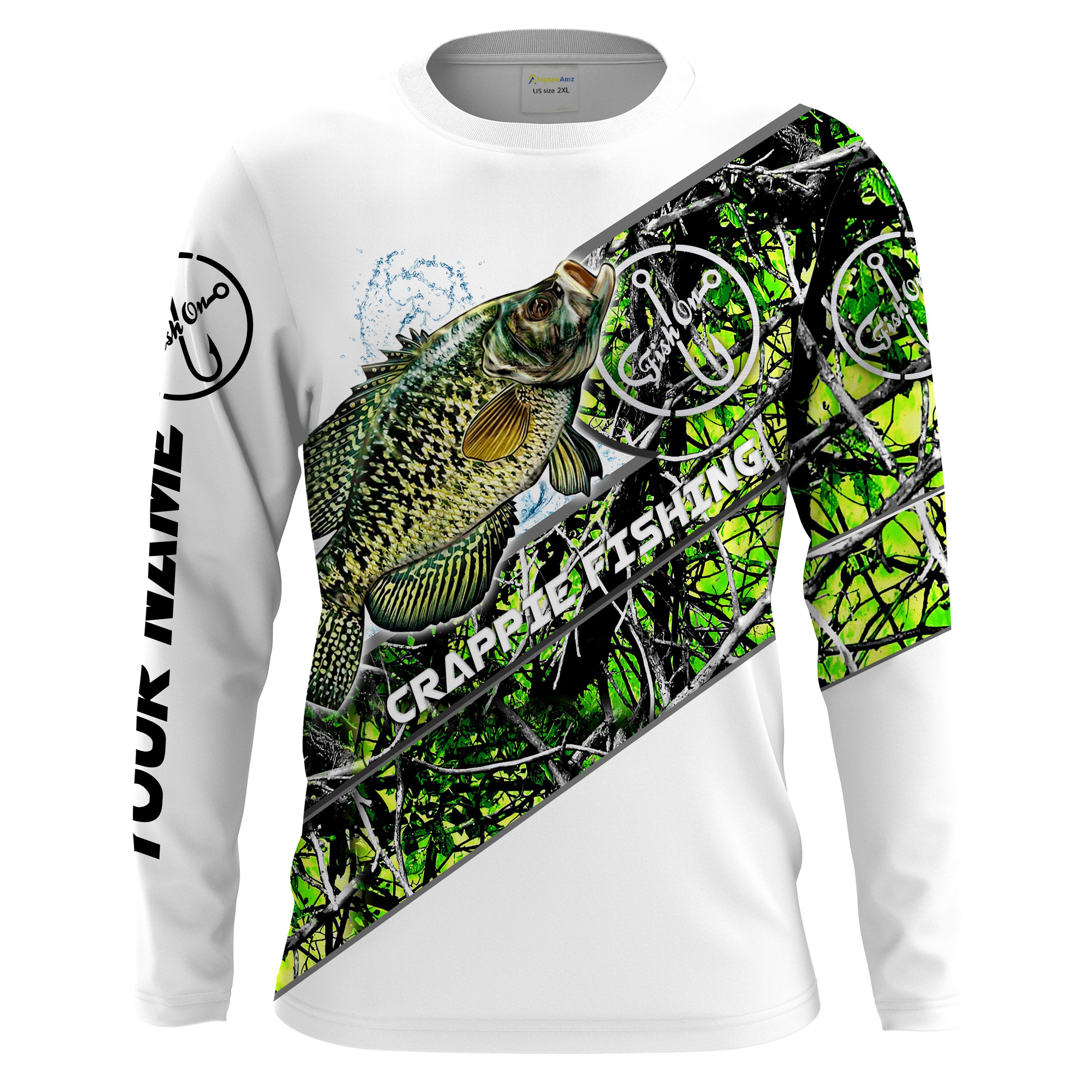 Crappie Fishing green muddy camo fishing team crappie Long Sleeve UV protection Custom name UPF 30+ fishing shirts Chipteeamz NQS1762