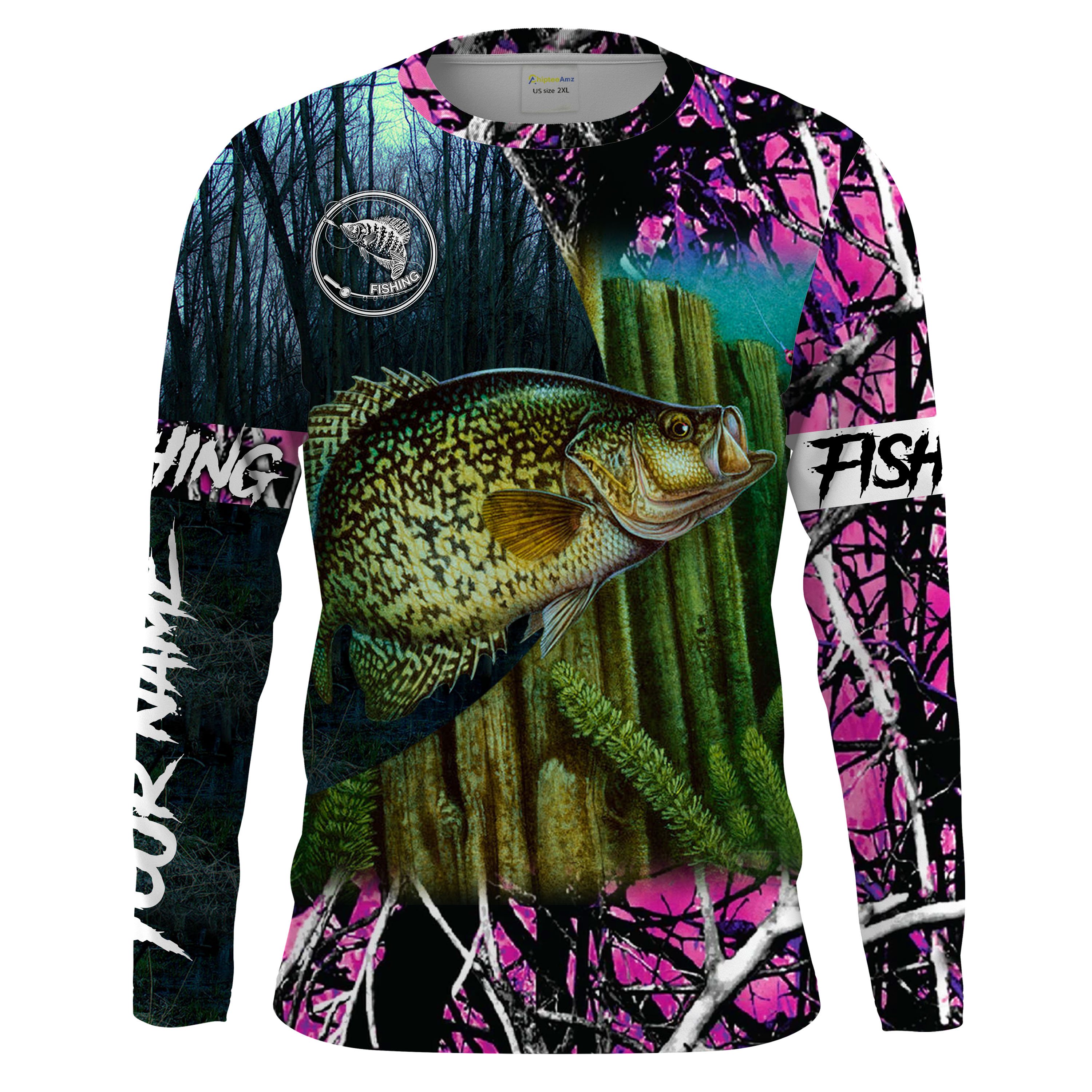 Crappie Fishing Pink muddy camo UV protection quick dry Customize name long sleeves fishing shirts UPF 30+ Chipteeamz NQS1843