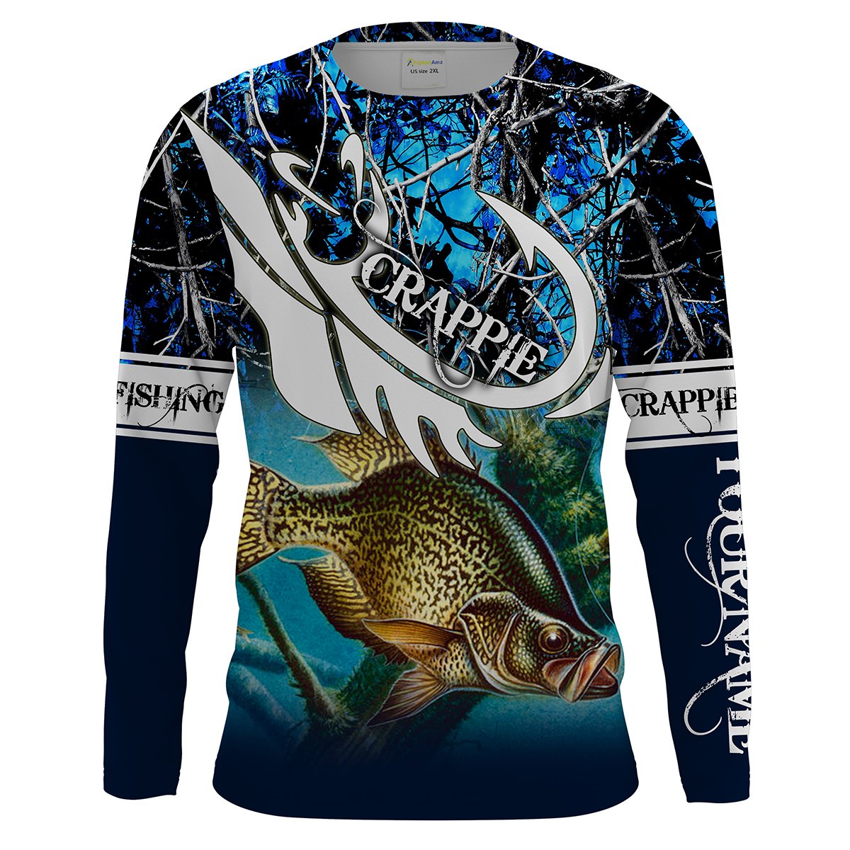 Crappie Teal blue muddy camo Fishing Custom Long Sleeve Fishing Shirts, personalized fishing apparel – Chipteeamz IPHW996