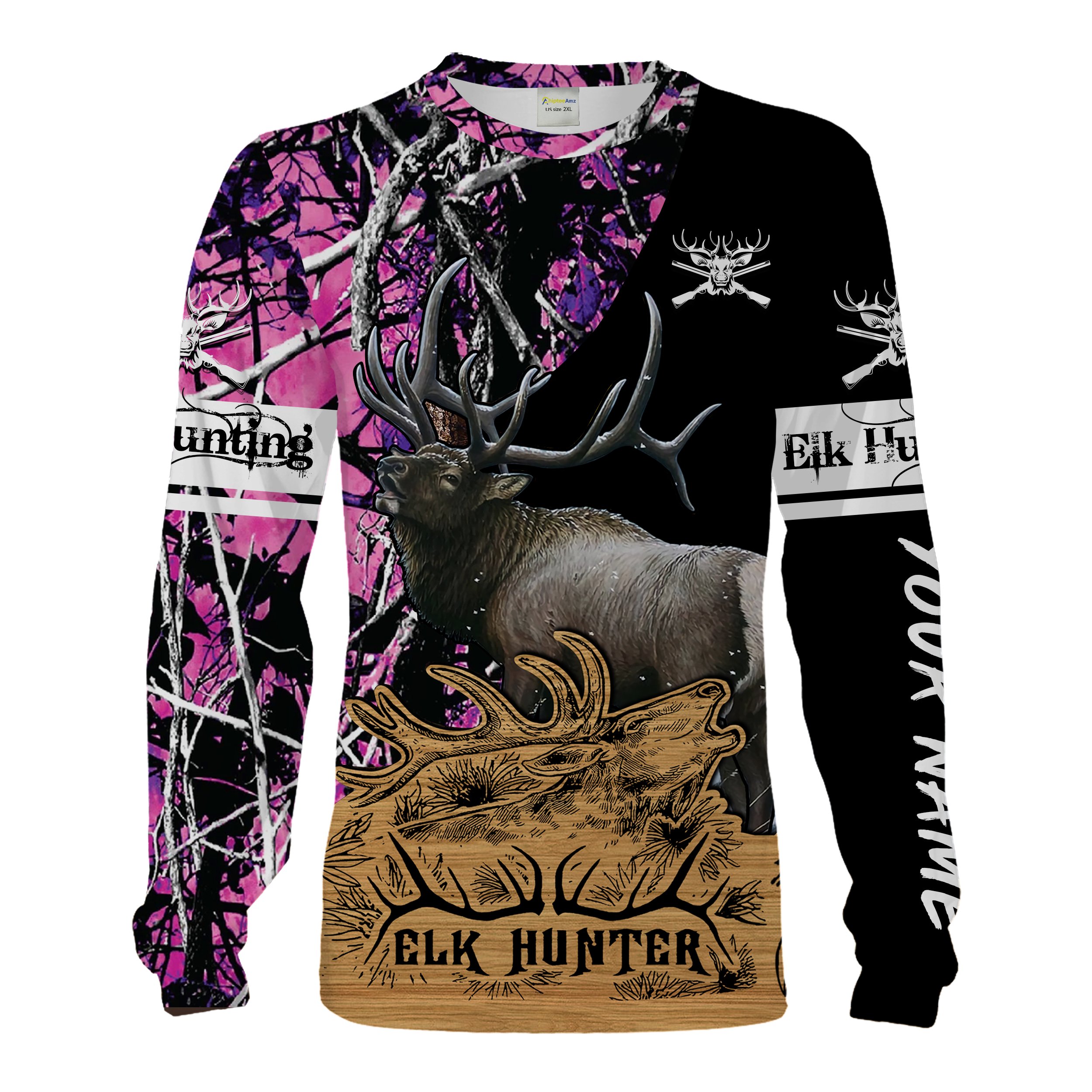 Elk Hunting Pink Muddy Girl Camo Custom Name 3D Full Printing Shirts – Personalized Hunting Gifts For Girl Female Hunter Chipteeamz FSD1814