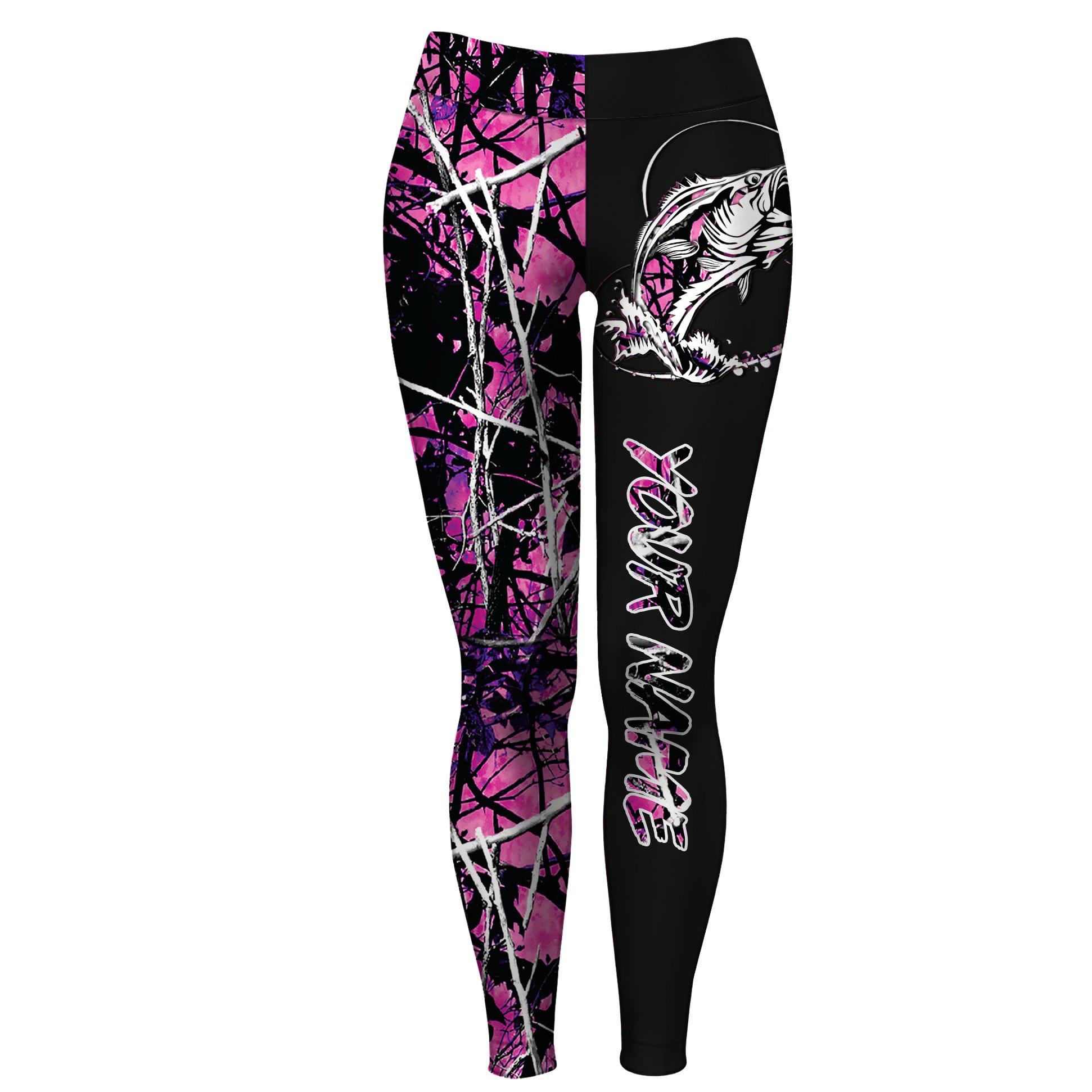 Beautiful bass fishing tattoo pink muddy camo customize name camo pants, camo leggings fishing gifts Chipteeamz NQS1613