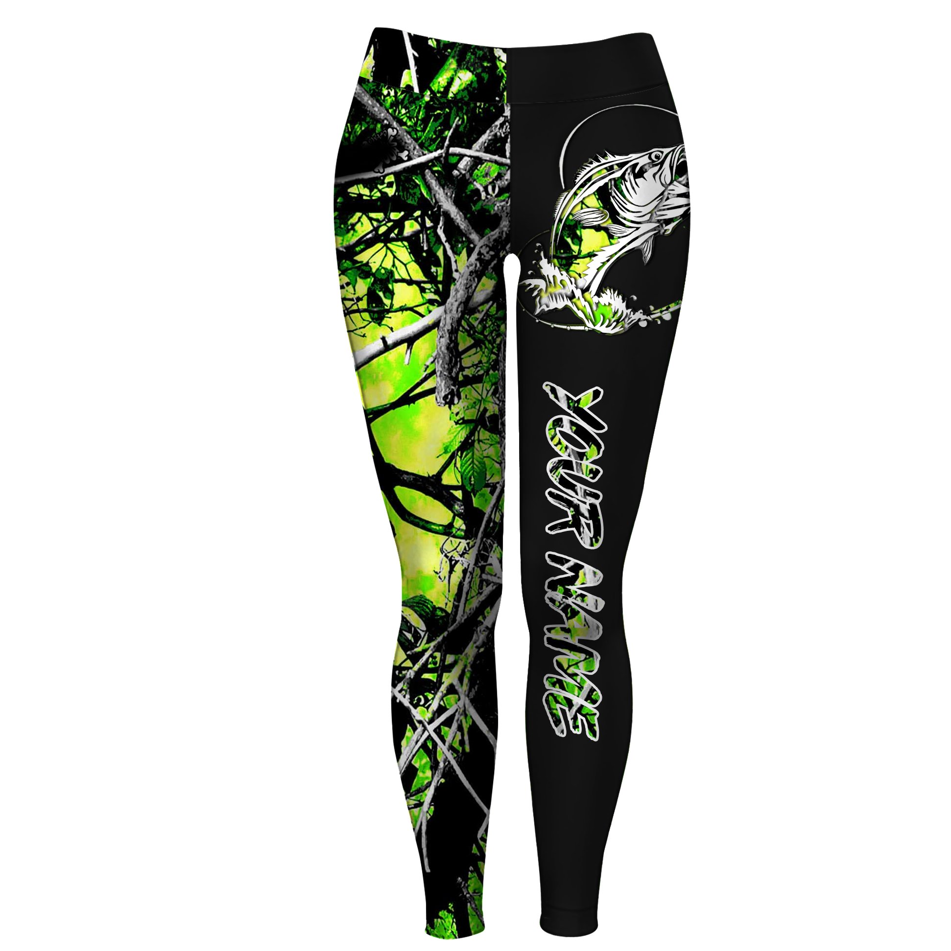 Beautiful bass fishing tattoo green muddy camo customize name camo pants, camo leggings fishing gifts Chipteeamz NQS1615