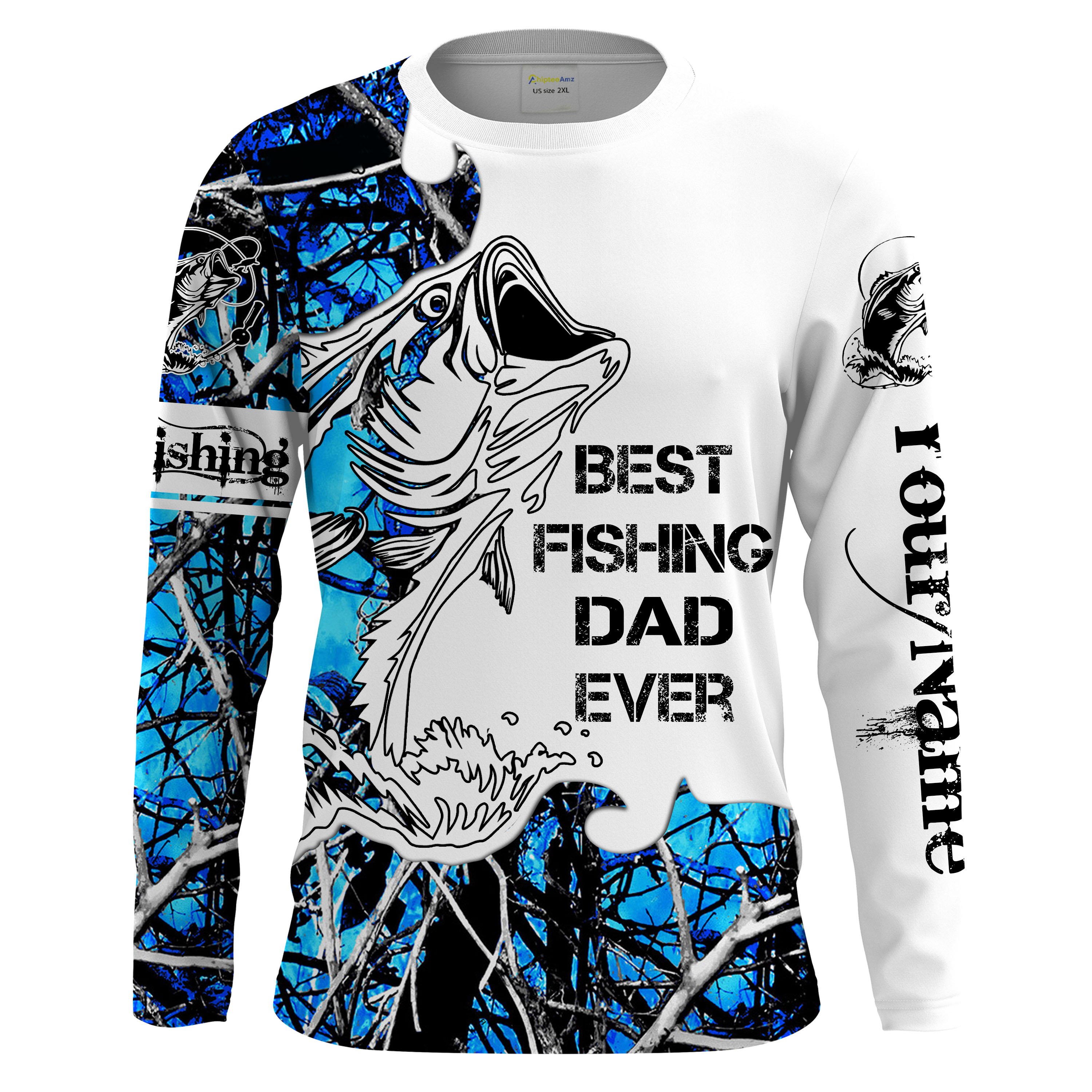 Largemouth bass fishing blue muddy camo best fishing dad ever Customize name long sleeves fishing shirts UPF 30+ Chipteeamz NQS1873