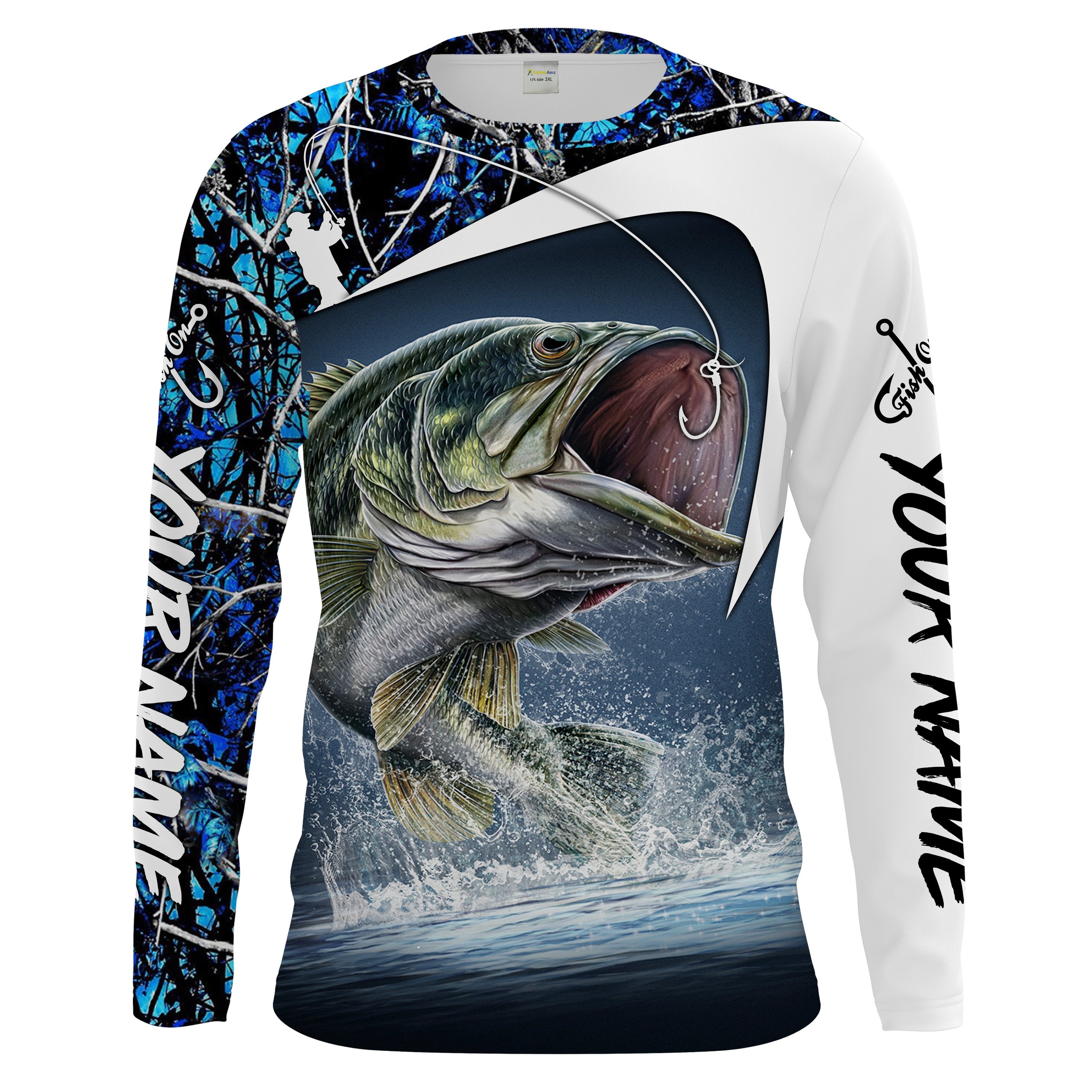 Largemouth Bass Fishing blue muddy camo Custom Long Sleeve Fishing Shirts, personalized Fishing gifts – Chipteeamz IPHW1179