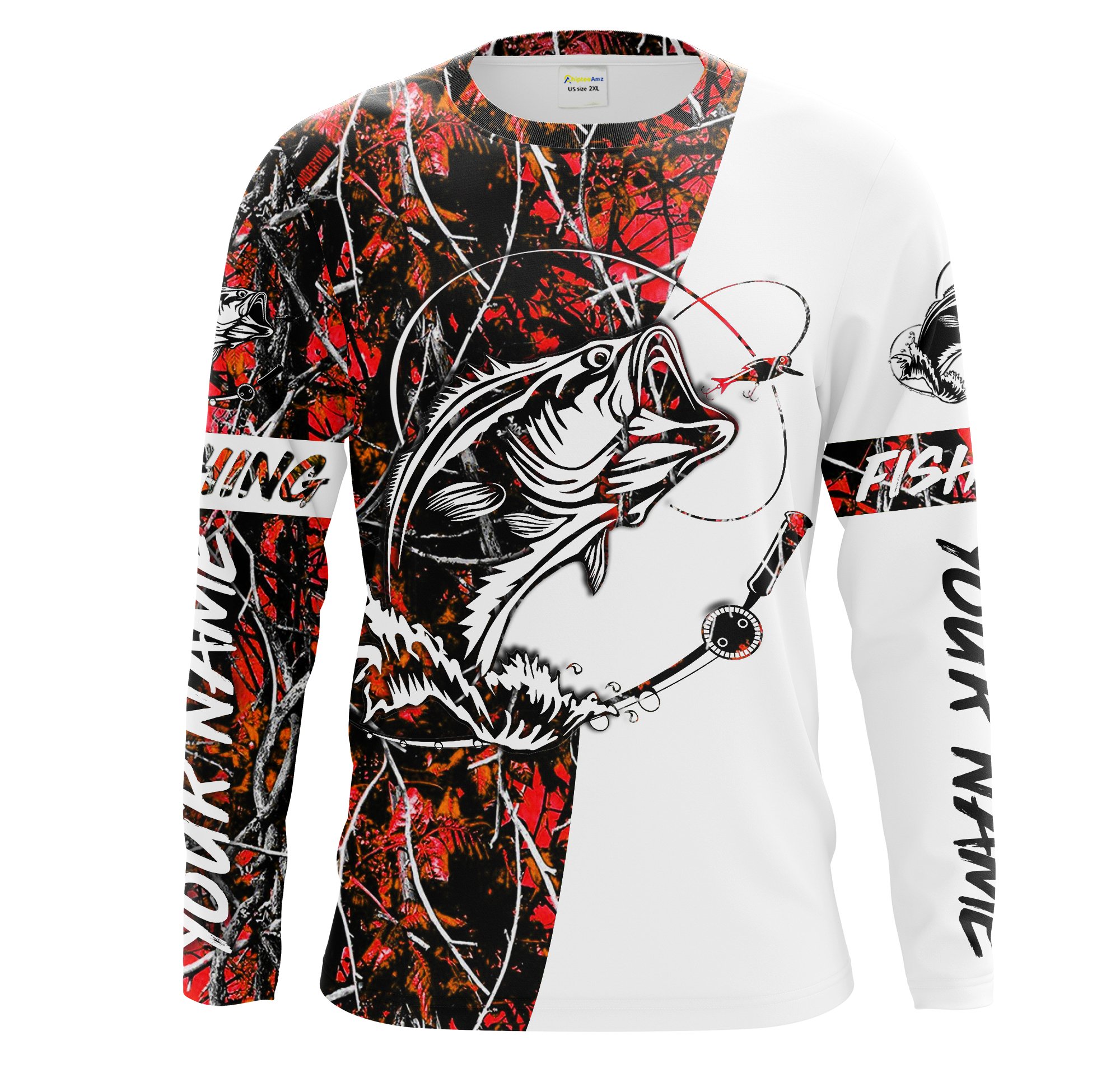 Bass Fishing red muddy camo Long Sleeve Fishing Shirts, Custom Largemouth Bass Performance Shirts – Chipteeamz IPHW1061