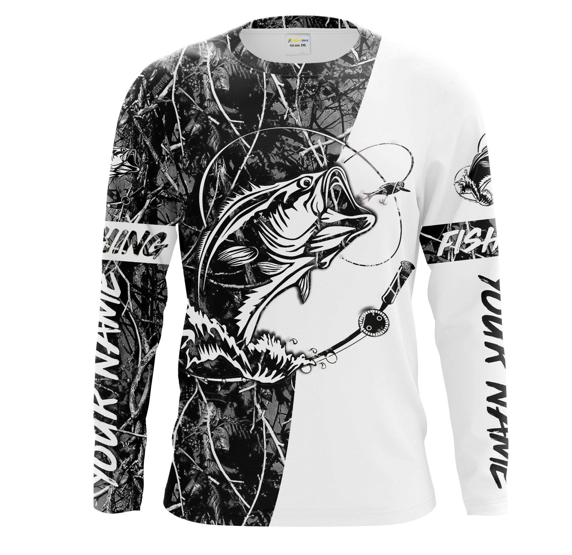 Bass Fishing gray muddy camo Long Sleeve Fishing Shirts, Custom Largemouth Bass Performance Shirts – Chipteeamz IPHW1062