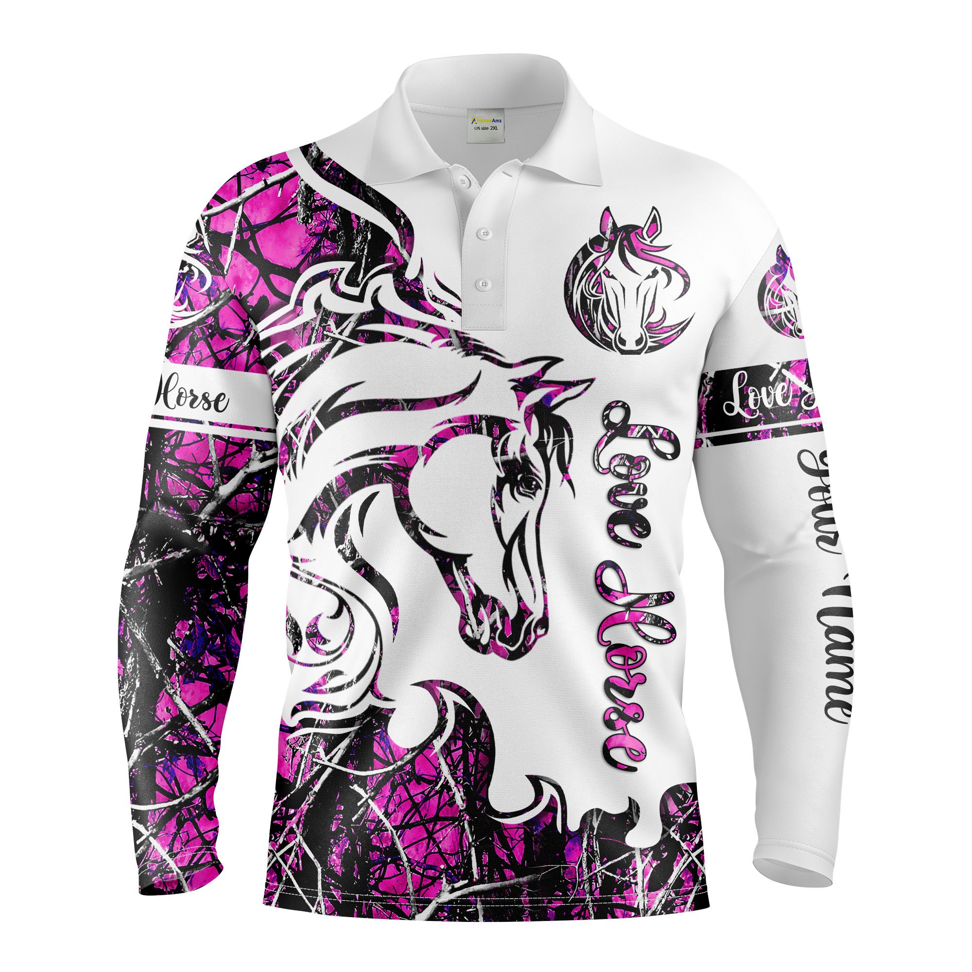 Beautiful horse tattoo pink muddy camo Custom name Equestrian Horse Riding Casual Polo Shirt, gifts for horse lovers Chipteeamz NQS1664