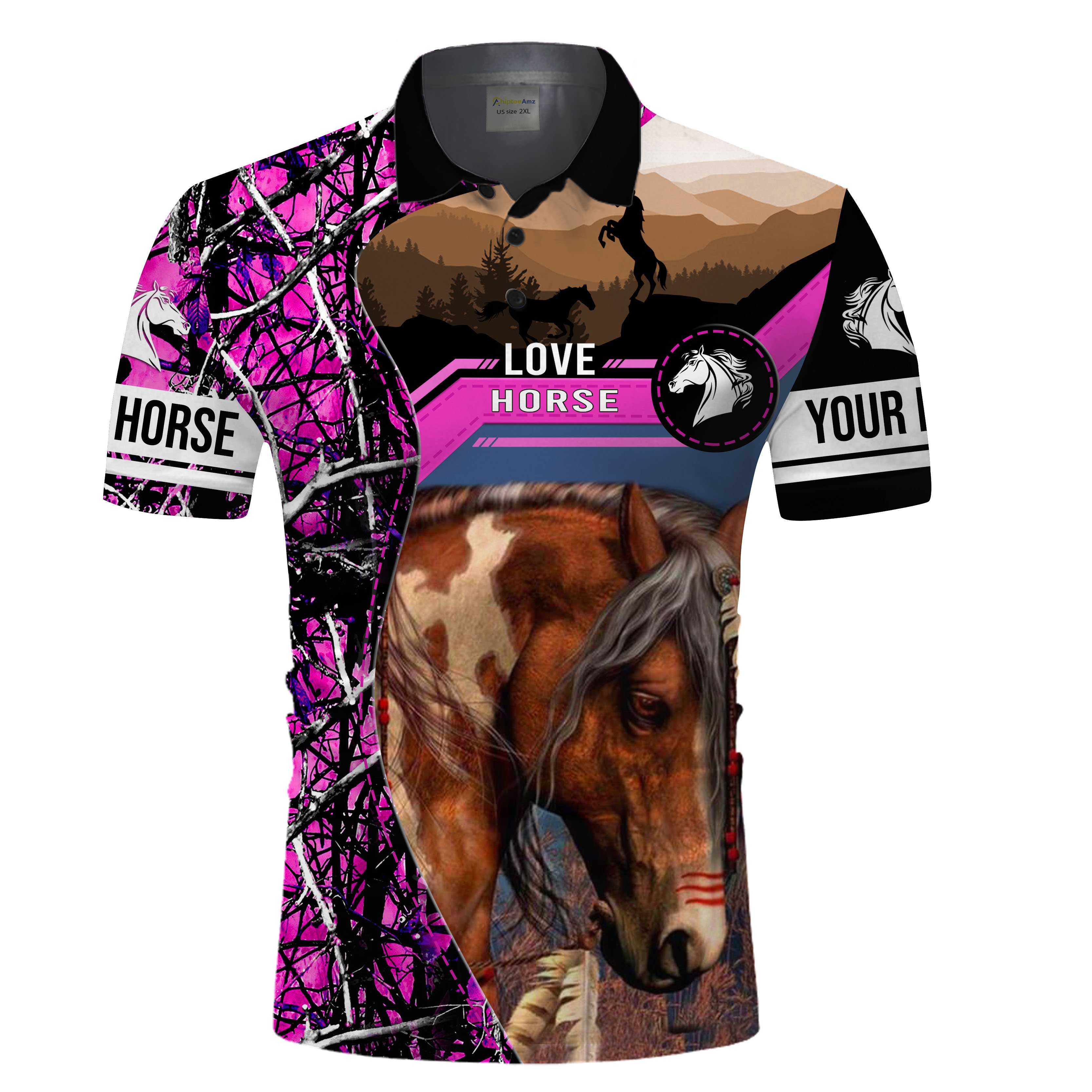 American paint horse tattoo pink muddy camo Custom name Equestrian Horse Riding Casual Polo Shirt, gift for horse lovers Chipteeamz NQS1696