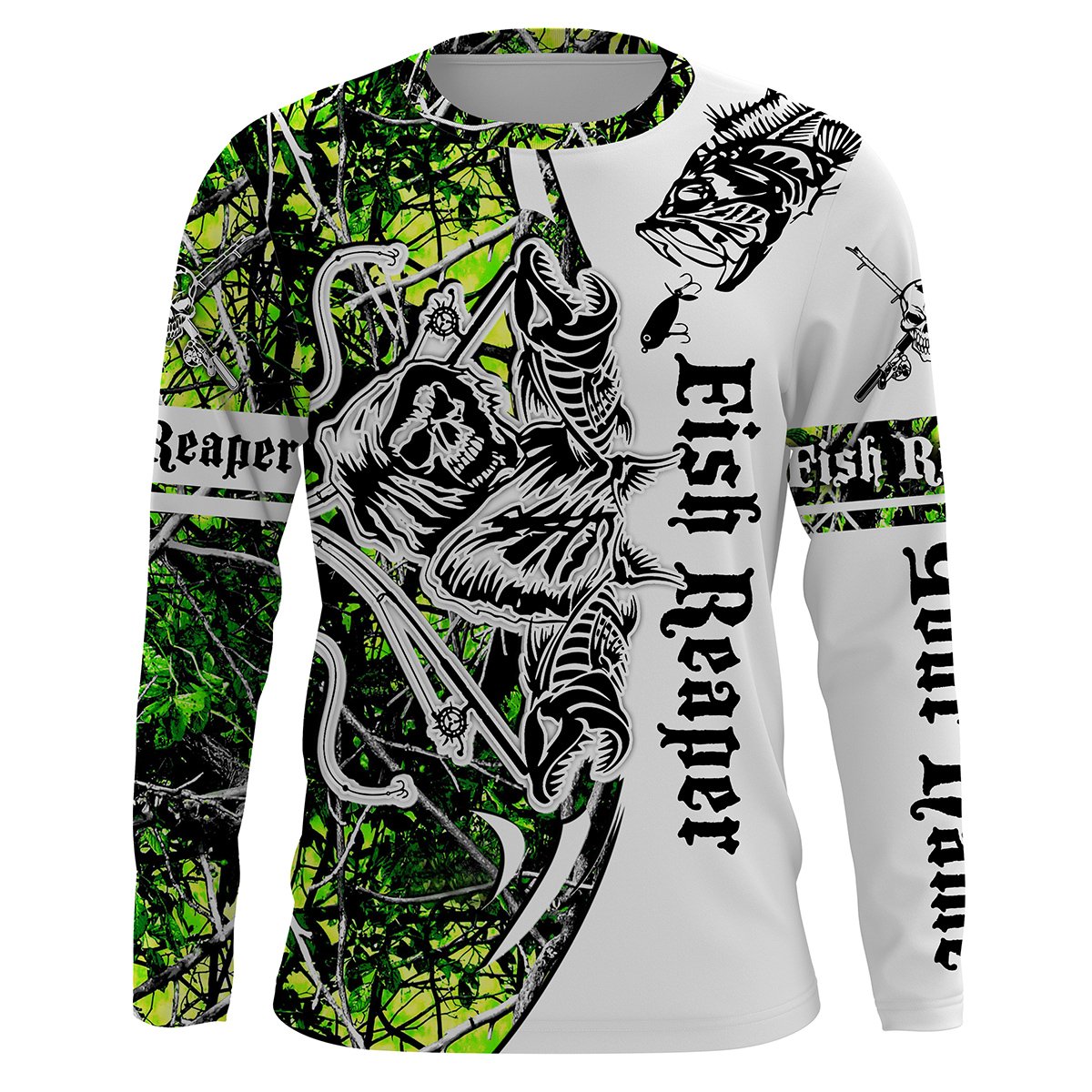 Fish Reaper Green Muddy Camo Custom Long Sleeve Fishing Shirts UV Protection, Personalized Fishing Gifts Ideas FEB21 – IPHW691