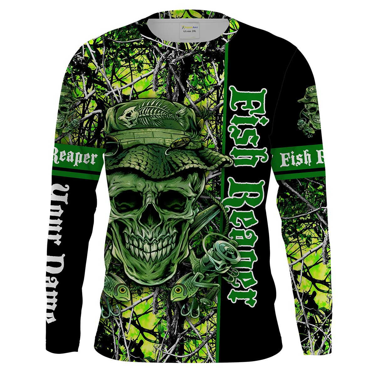 Fish Reaper Green Muddy Camo UV protection quick dry Customize name long sleeves fishing shirts UPF 30+ personalize gift Chipteeamz NQS1583