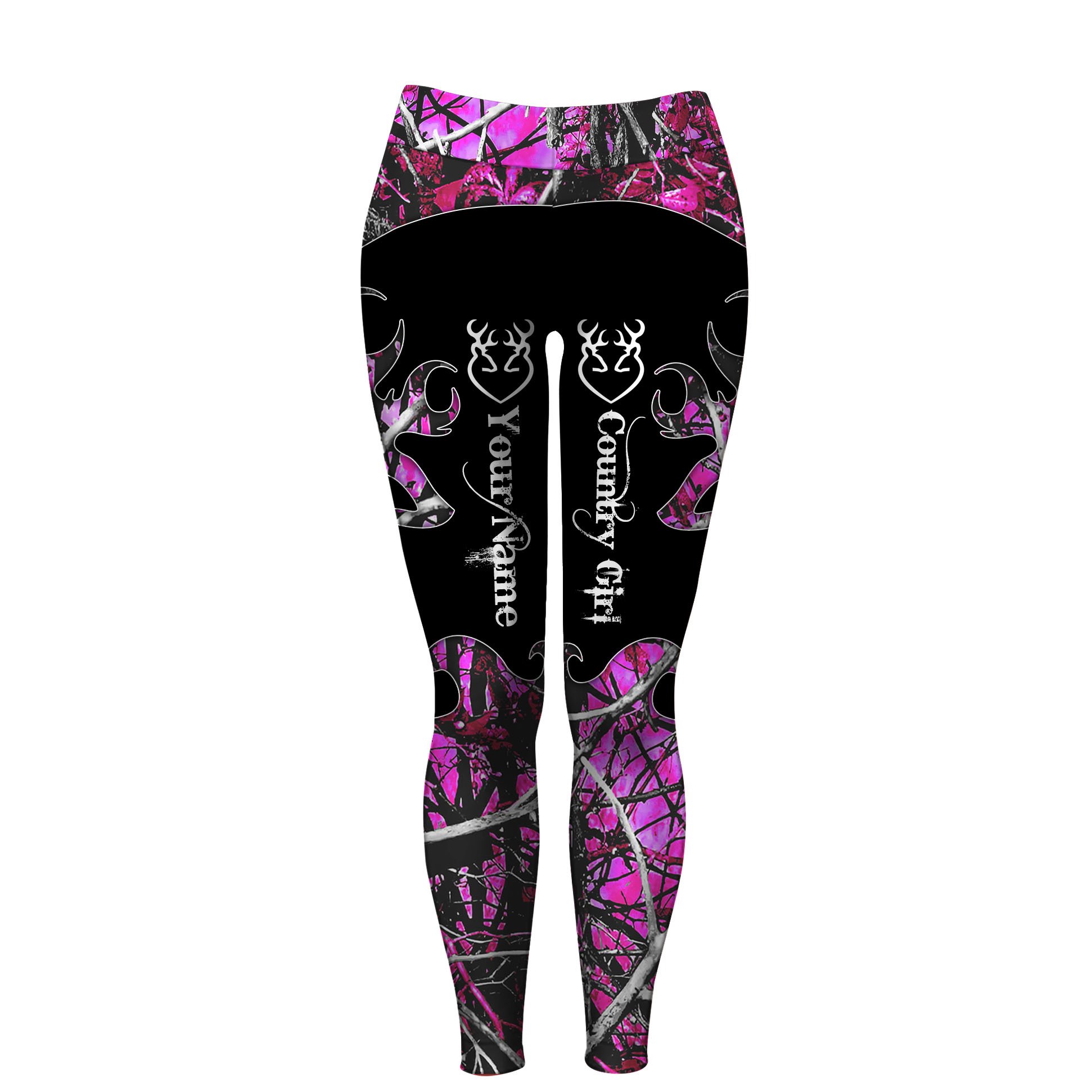 Deer leggings country girl pink muddy camo Custom Name leggings black version – Chipteeamz – NQS1567