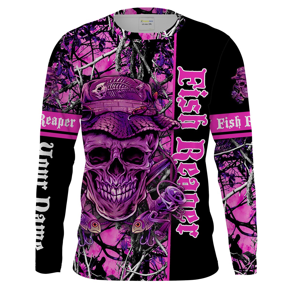 Fish Reaper Pink Muddy Camo UV protection quick dry Customize name long sleeves fishing shirts UPF 30+ personalize gift Chipteeamz NQS1584