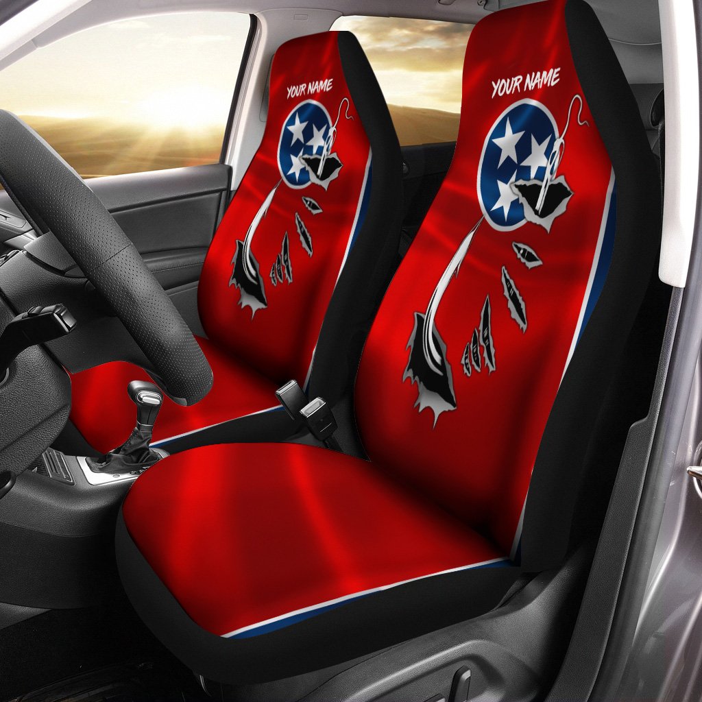 Fishing Fish Hook Tennessee Flag Custom Car Seat Covers Set of 2, Personalized Patriotic Fishing Gifts FEB21 – IPHW640