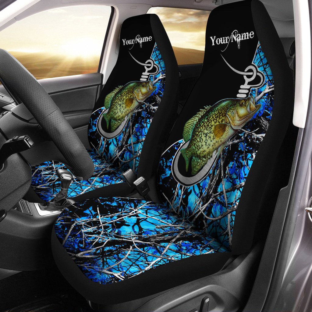 Crappie Fishing blue muddy camo custom Fishing car seat covers Set of 2, Fishing car accessories – Chipteeamz IPHW839