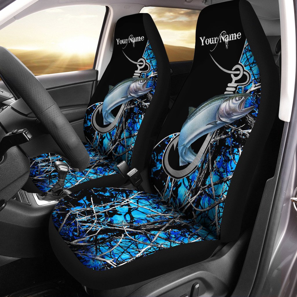 Chinook Salmon Fishing blue muddy camo custom Fishing car seat covers Set of 2, Fishing car accessories – Chipteeamz IPHW837