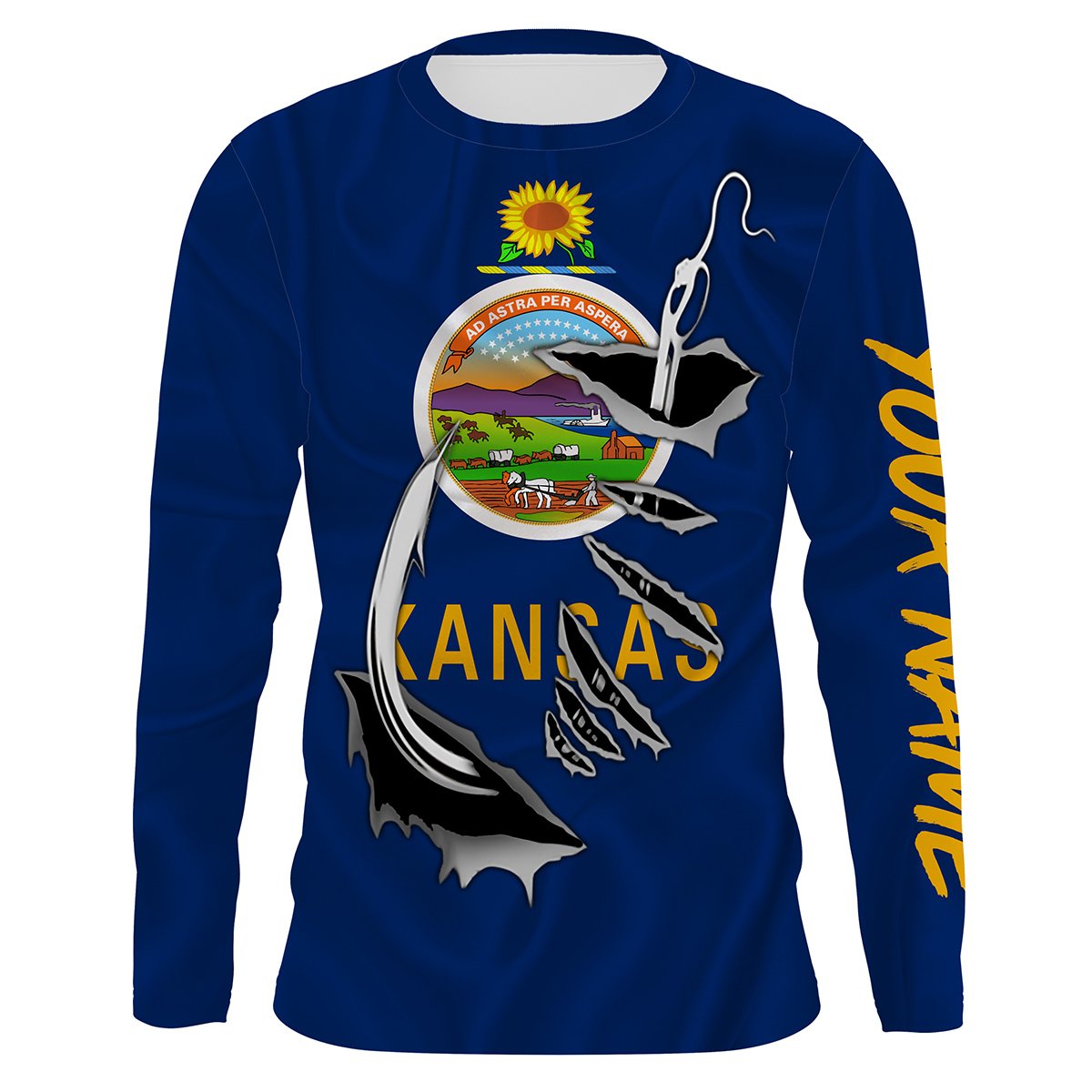 Kansas Flag 3D Fish Hook UV Protection Custom Long Sleeve performance Fishing Shirts UPF 30+ – Chipteeamz IPHW490