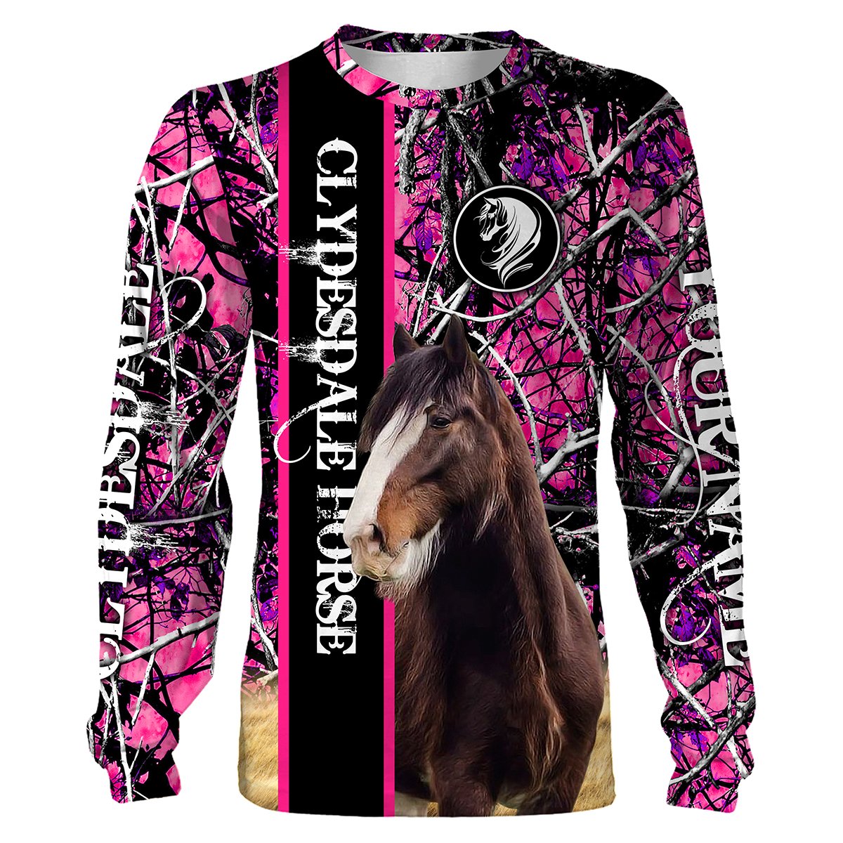 Clydesdale Horse pink muddy camo Custom name full printing Sweatshirt, Hoodie, T-shirt – Personalized gift for Horse lovers FEB21FSD1499