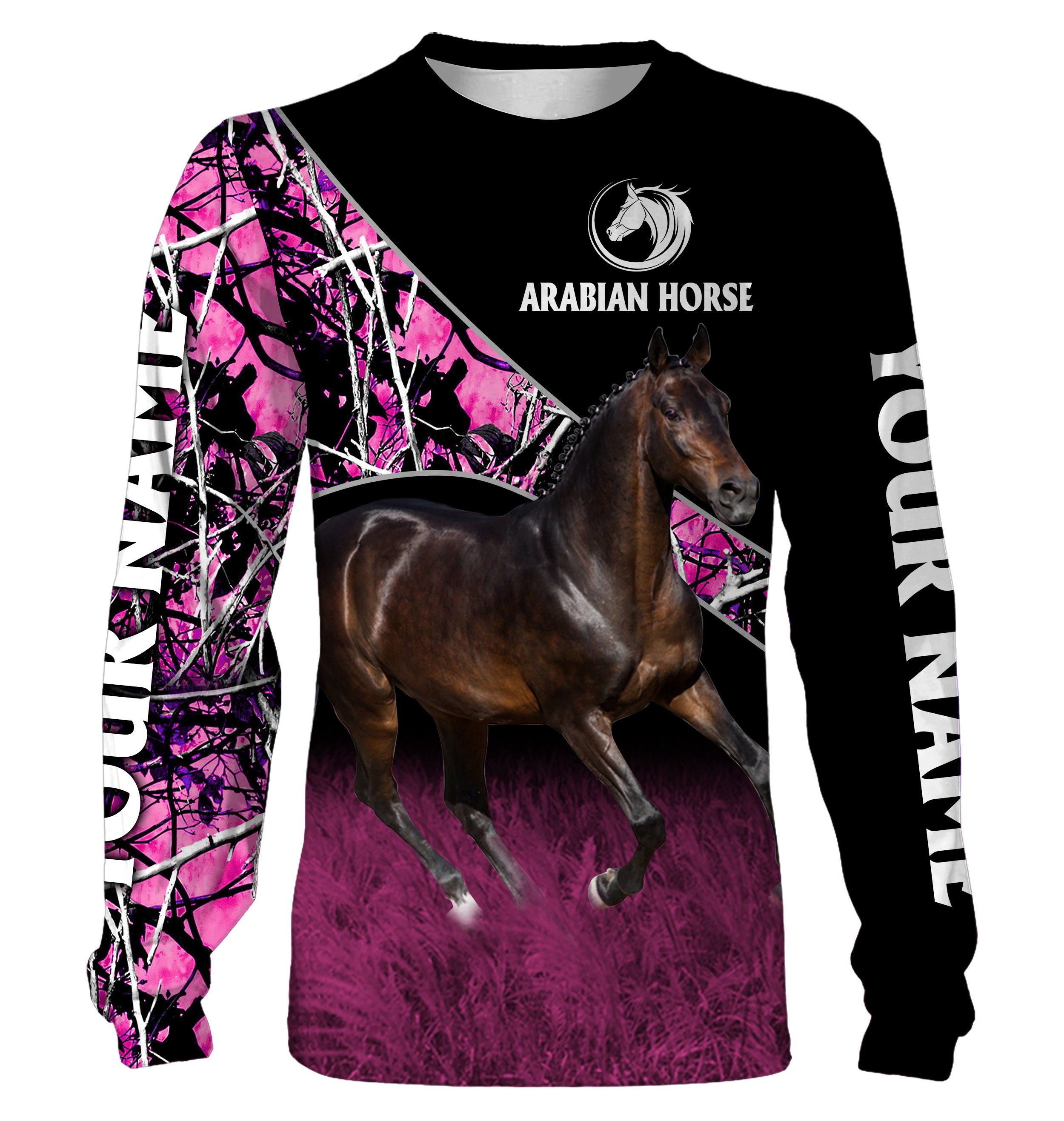 Arabian Horse pink muddy camo Custom name full printing Sweatshirt, Hoodie, T-shirt – Personalized gift for Horse lovers FEB21 FSD1503