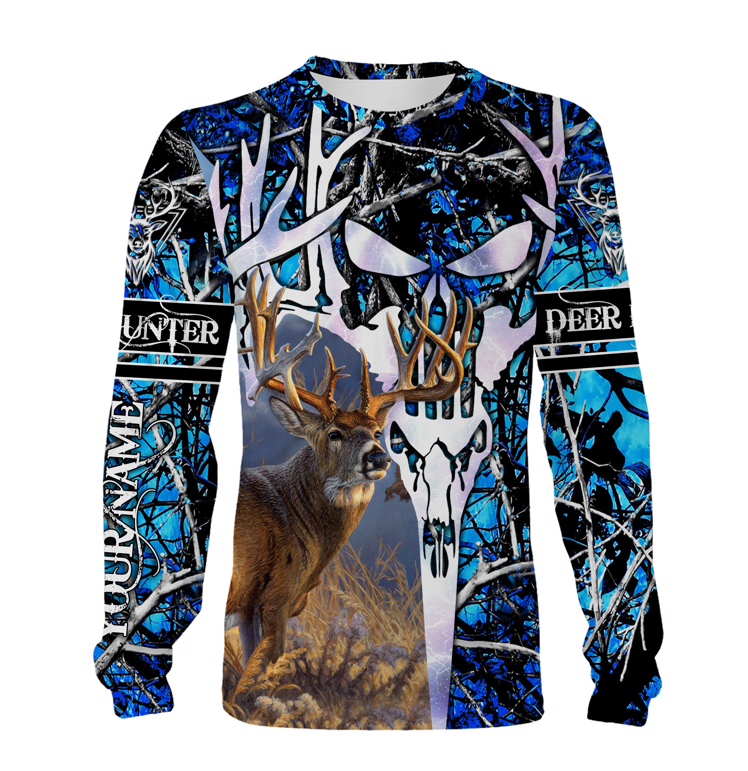 Deer Hunting bone reaper deer skull blue muddy camo Customize Name 3D All Over Printed Shirts Personalized Hunting gift For deer hunters – NQS1365