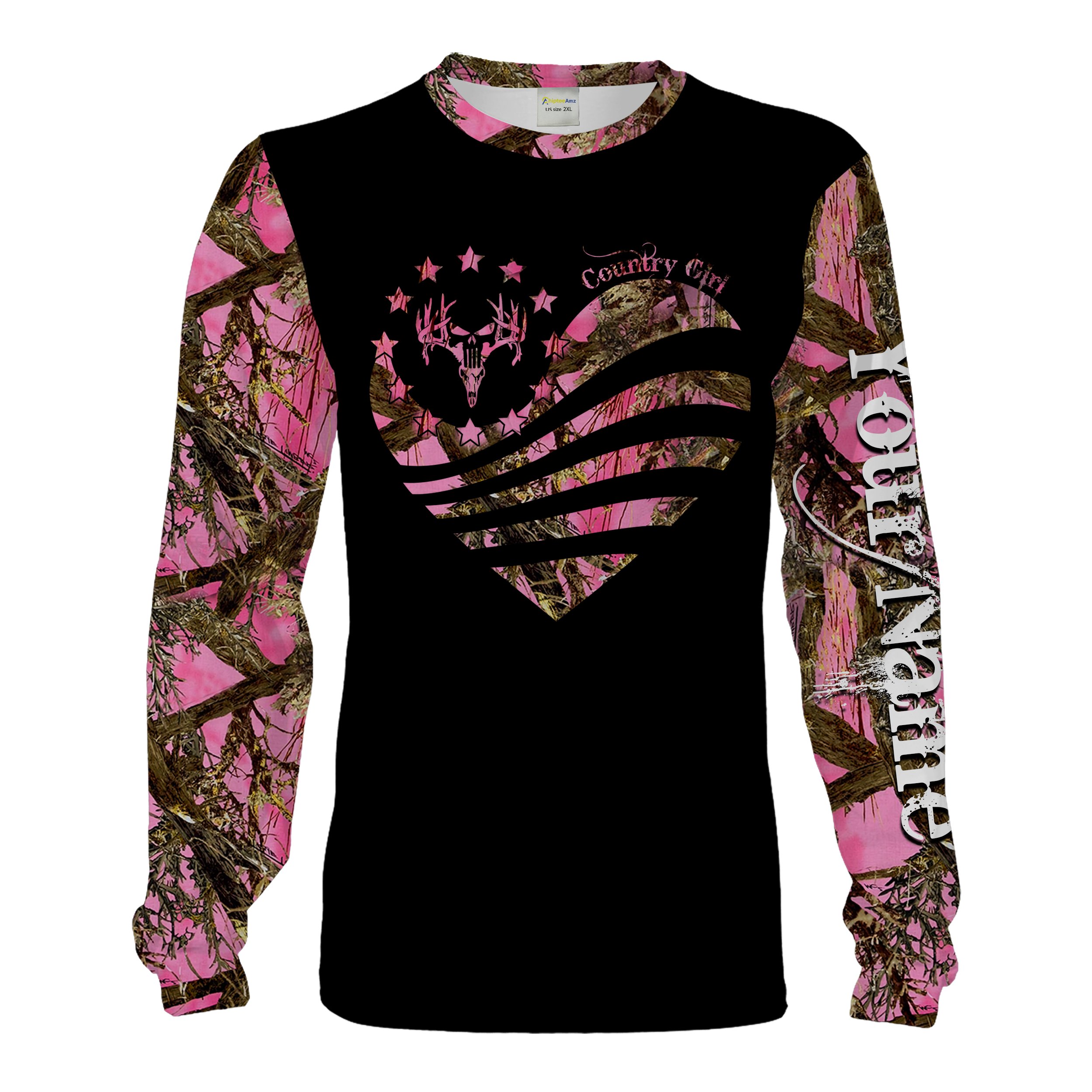 Country girl pink heart pink muddy camo Customize Name 3D All Over Printed Shirts Personalized country girl hunting gift Chipteeamz NQS1448