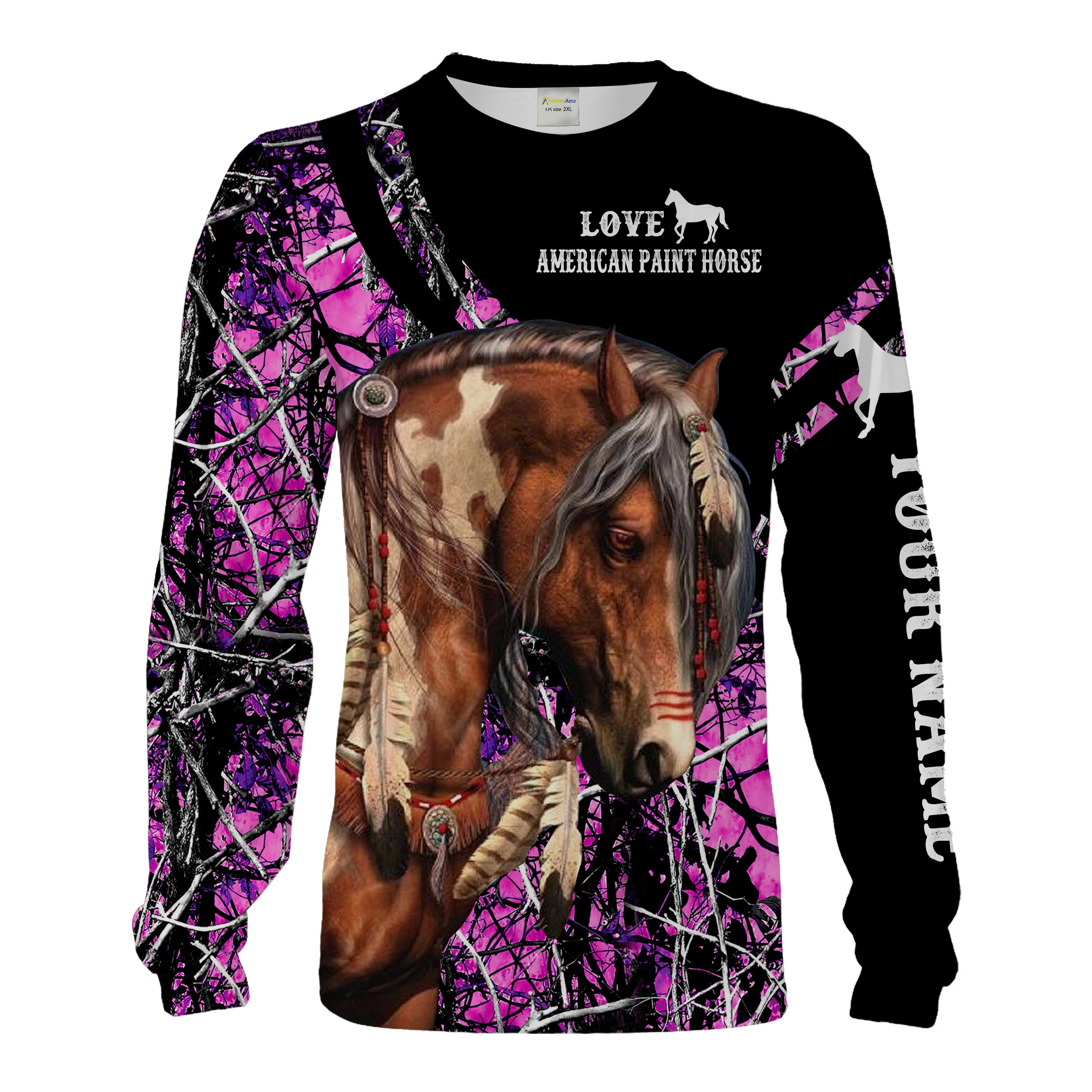 Love American Paint Horse Pink muddy camo custom name Full printing Shirts Personalized horse gifts for women Chipteeamz FSD1673