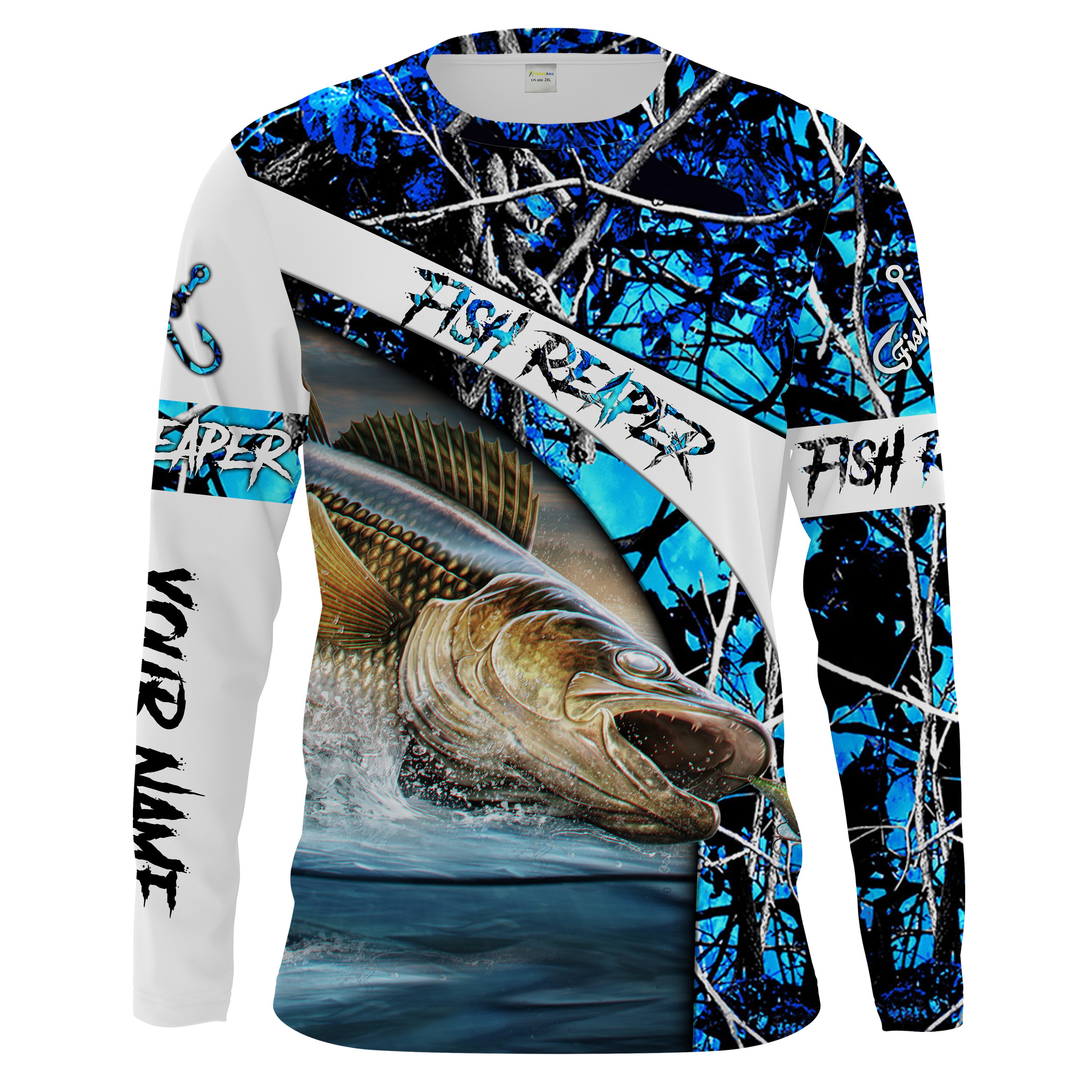 Fish Reaper Walleye Fishing blue muddy camo UV protection UPF30+ Long sleeve Shirts Chipteeamz Personalized fishing shirt FSD1679