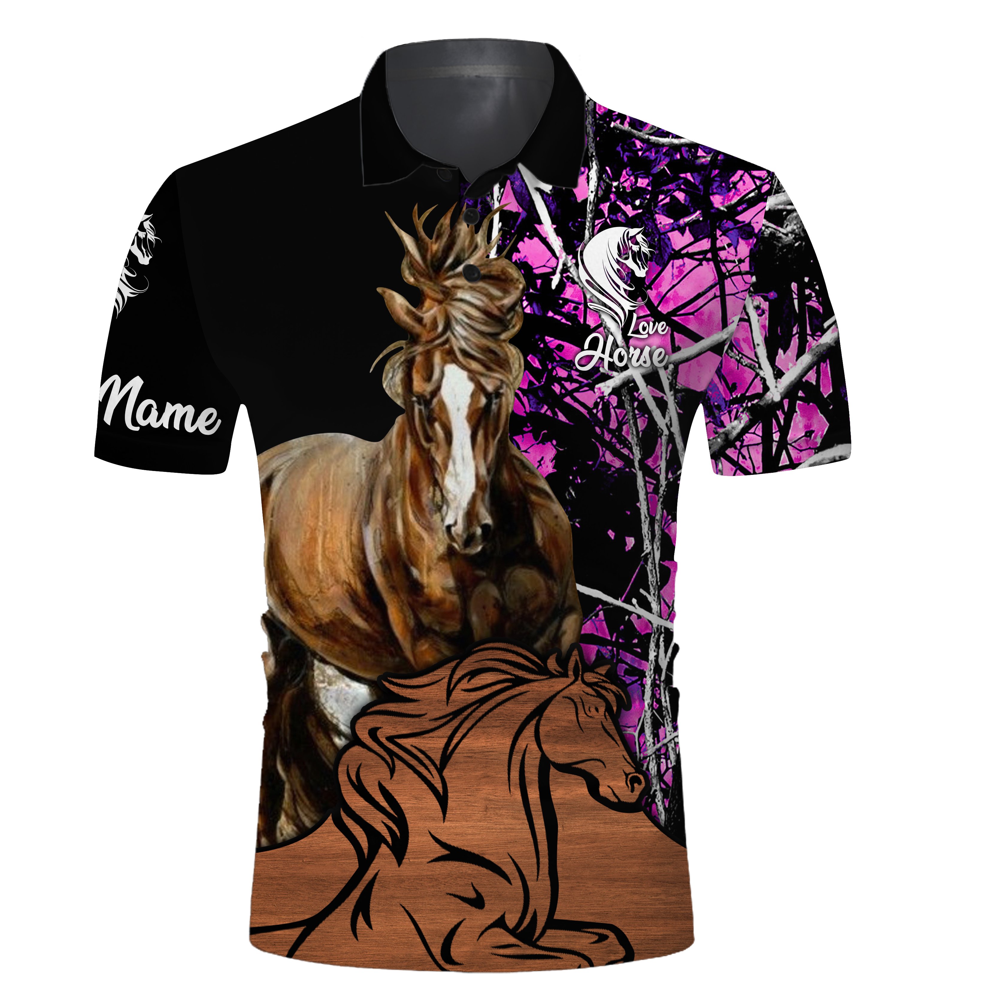 Love horse pink muddy camo Custom name All over print horse riding Polo shirt – personalized gifts for horse lovers Chipteeamz NQS1527