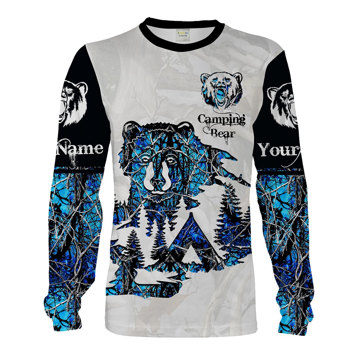 Camping Bear Personalized Shirt 3D Full Printing Blue Muddy Camo T-Shirt, Long Sleeves, Sweatshirt, Hoodie, Tank Top, Face Shield Chipteeamz – TNN243