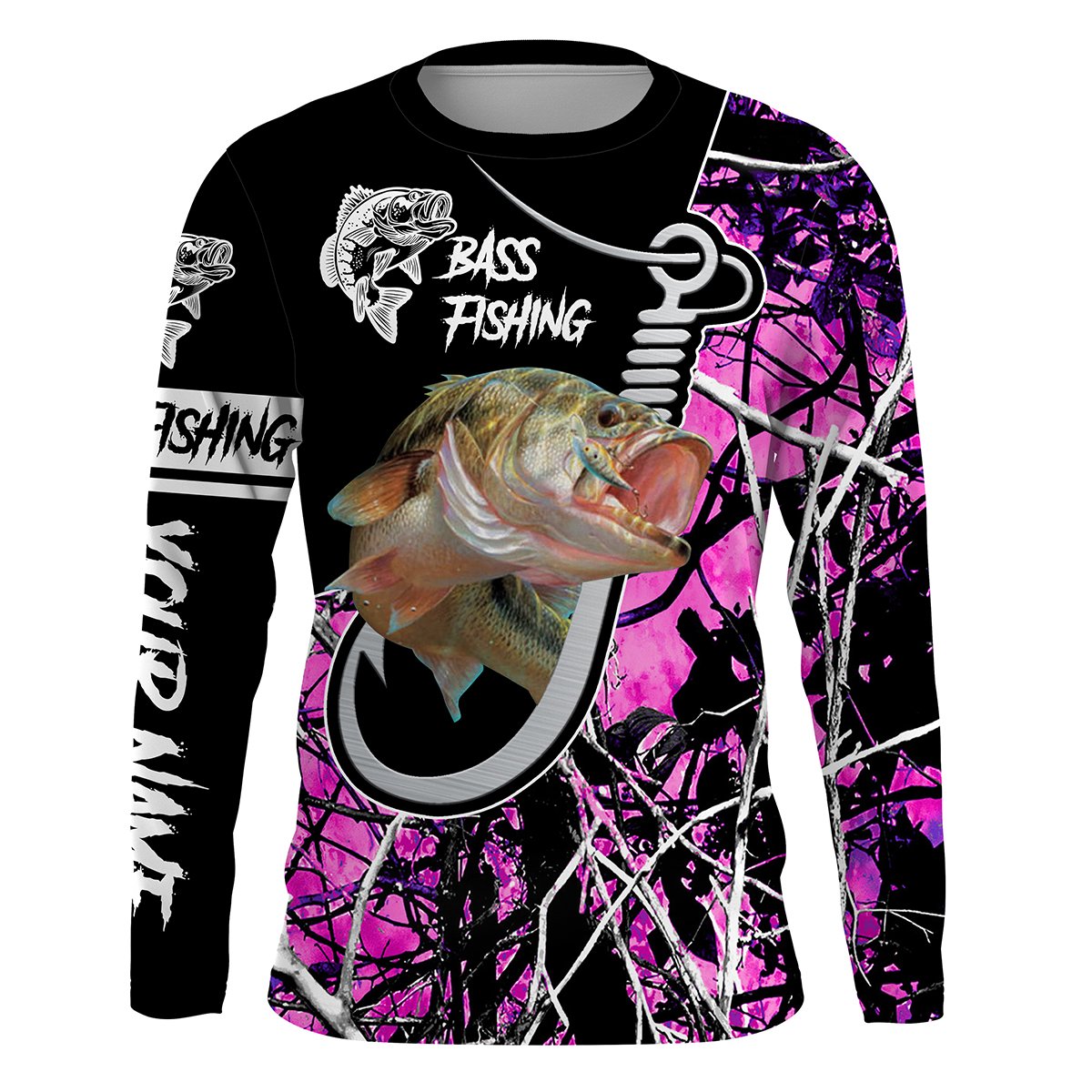 Largemouth Bass Women’S Fishing Shirts Pink Muddy Camo Fish Hook Chipteeamz – IPHW737