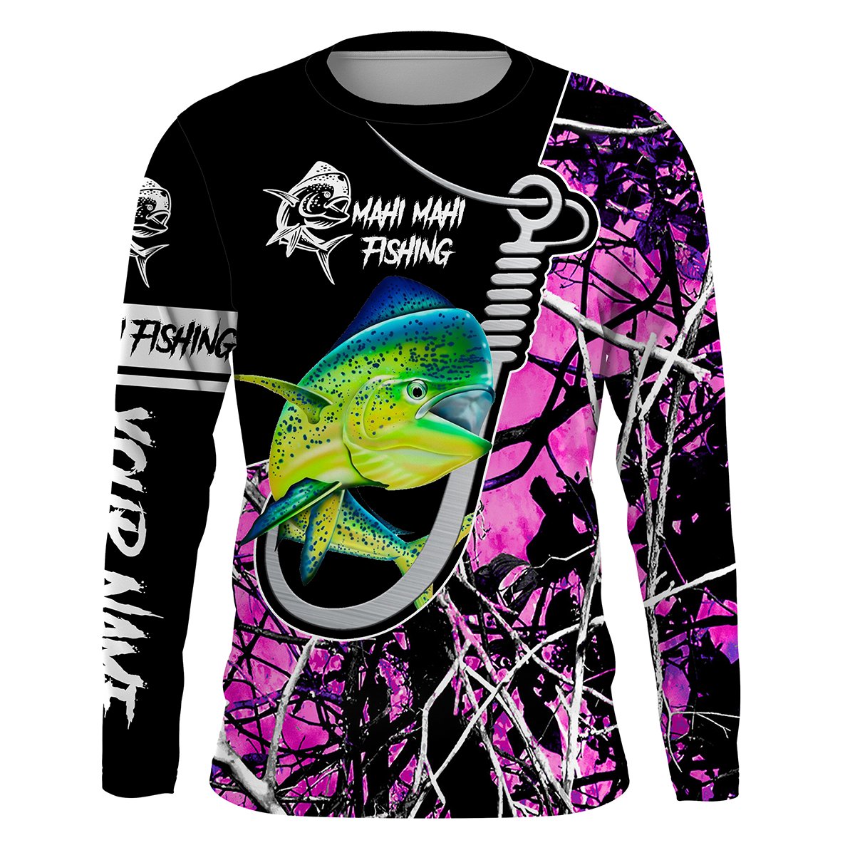 Mahi Mahi Women Long Sleeve Fishing Shirts Pink Muddy Camo Custom UV Protection Fishing Apparel Upf 30+ Chipteeamz – IPHW738