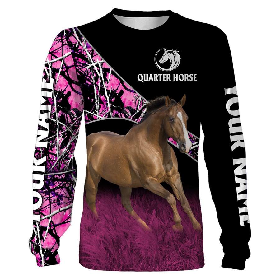 American Quarter Horse pink muddy camo Custom name full printing Sweatshirt, Hoodie, T-shirt – Personalized gift for Horse lovers – FSD749