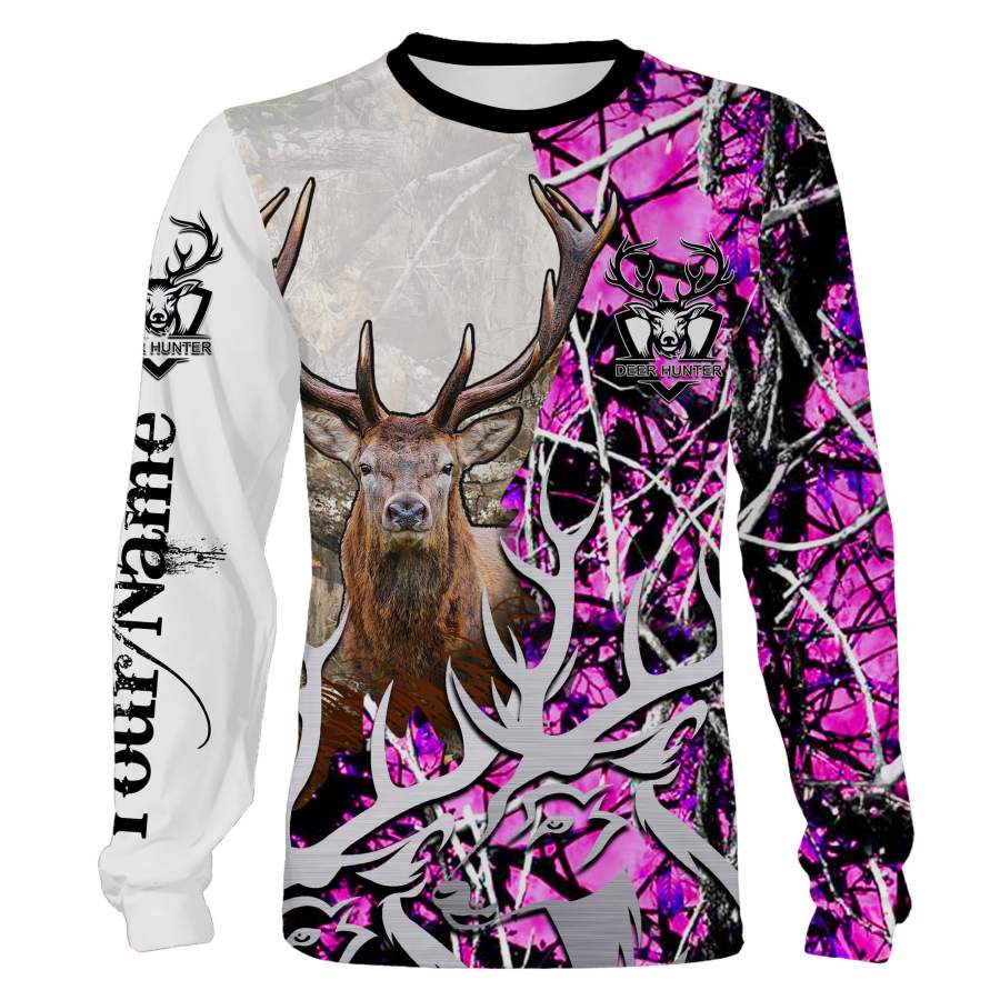 Deer Hunting girl Pink muddy camouflage Custom name 3D Hoodie, Zip up jacket, Long sleeve, T shirt, Tank Top, Sweatshirt shirts styles to choose for girl and women – IPH2353