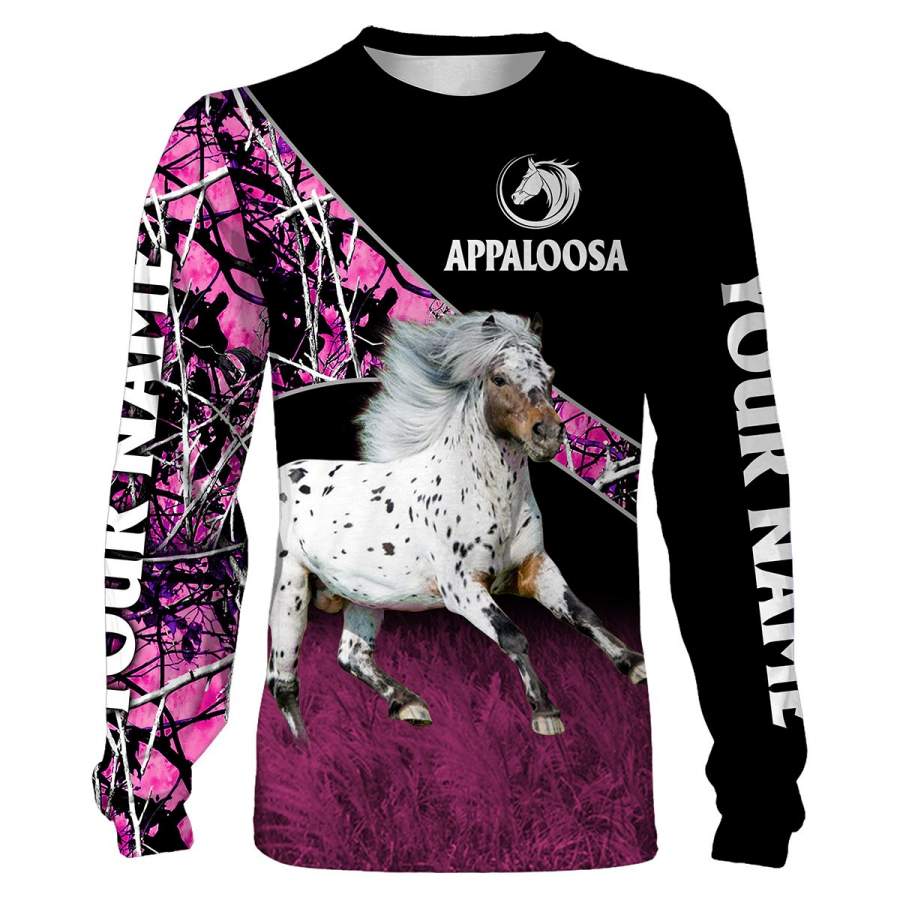 Appaloosa Horse pink muddy camo Custom name full printing Sweatshirt, Hoodie, T-shirt – Personalized gift for Horse lovers – FSD750