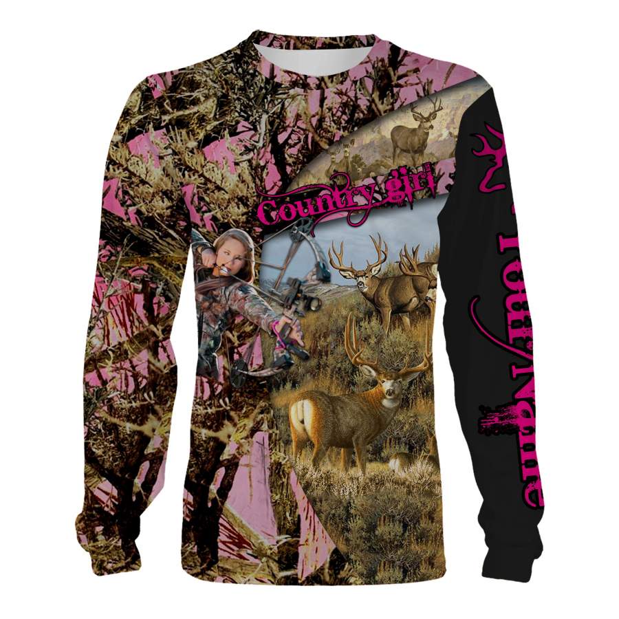 Country girl Deer hunting Pink true timber Muddy camo custom Name Shirt 3D All over printing Sweatshirt, Long sleeves, Hoodie – Country girl outfit, personalized gift for Women – FSD673