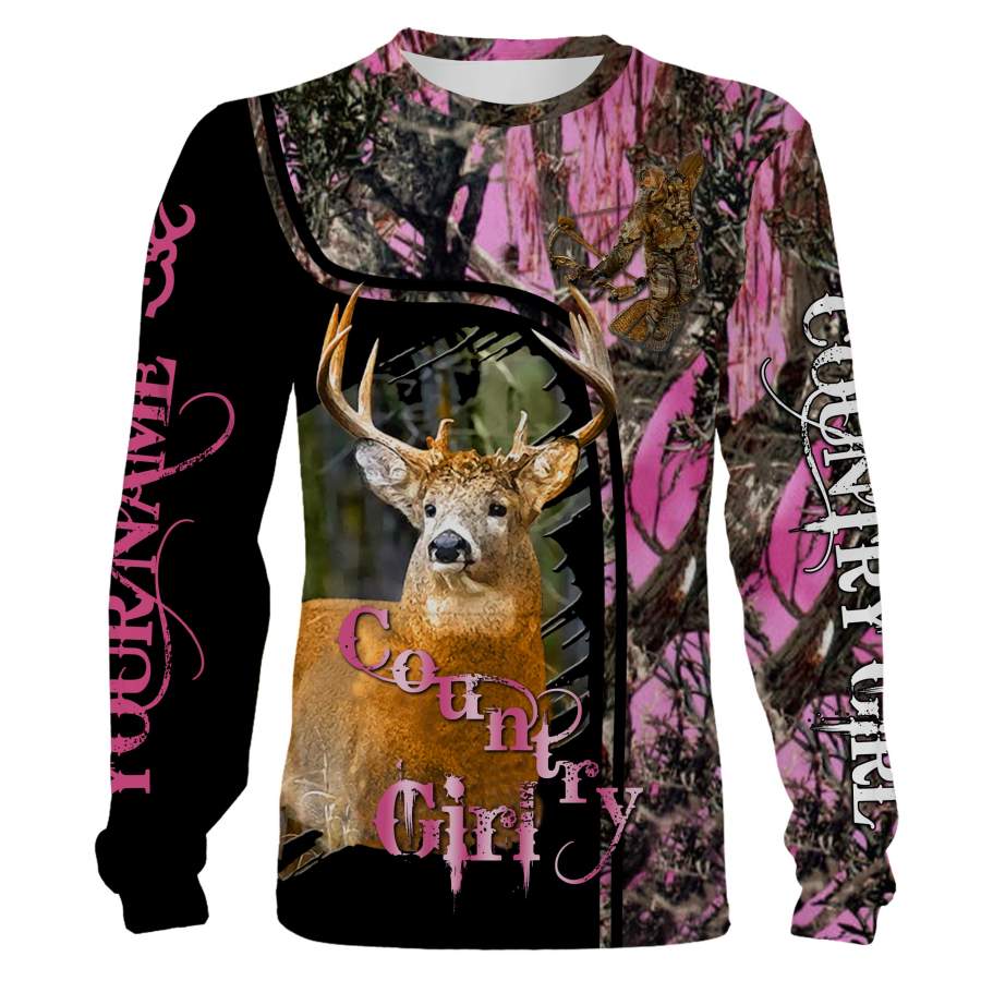 Deer hunting Country girl Pink Muddy camo custom Name 3D All over printing Shirt – Country girl outfit, personalized gift for Women – FSD674