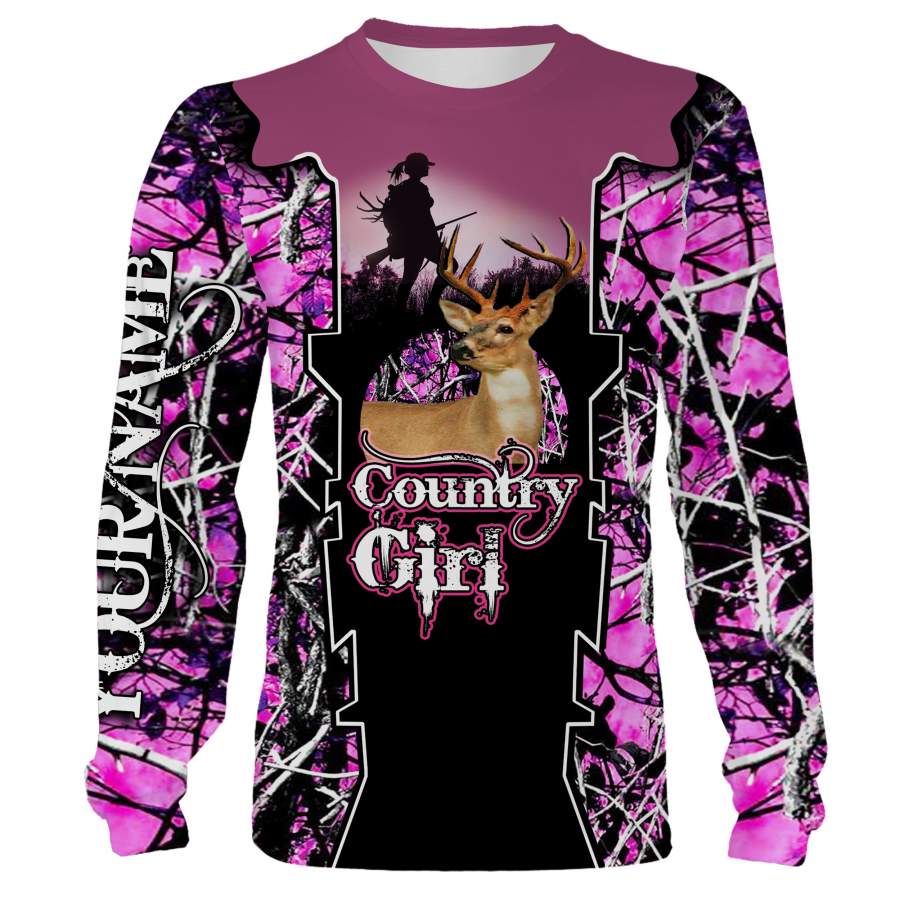 Deer shirt Country girl Pink Muddy camo custom Name 3D All over printing Sweatshirt, Long sleeves, Hoodie – Country girl outfit, personalized gift for Women – FSD672