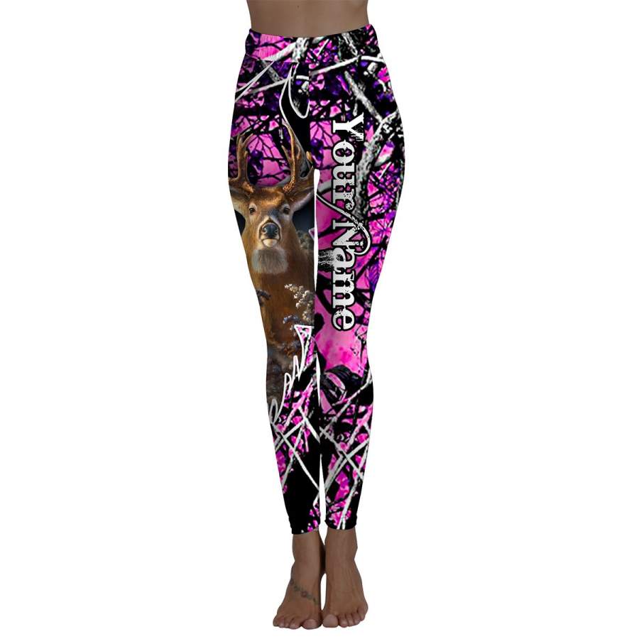 Deer leggings Country Girls pink muddy Camo Custom Name women camouflage leggings – FSD683