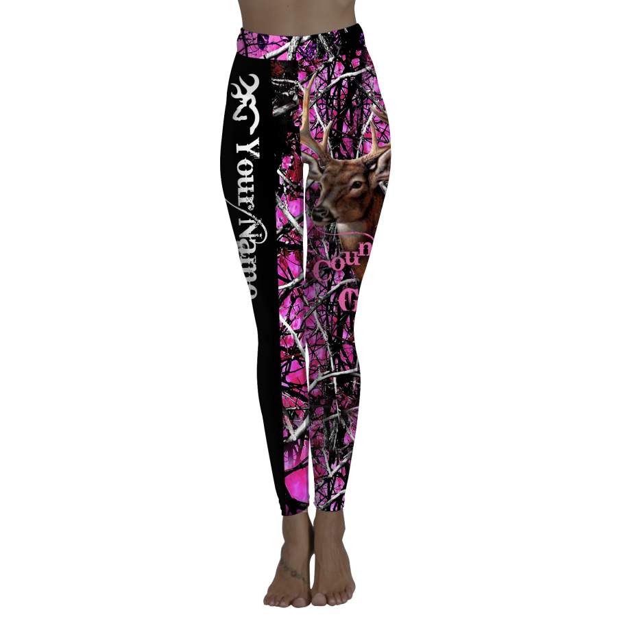 Deer leggings country girl pink muddy camo Custom Name leggings – FSD684