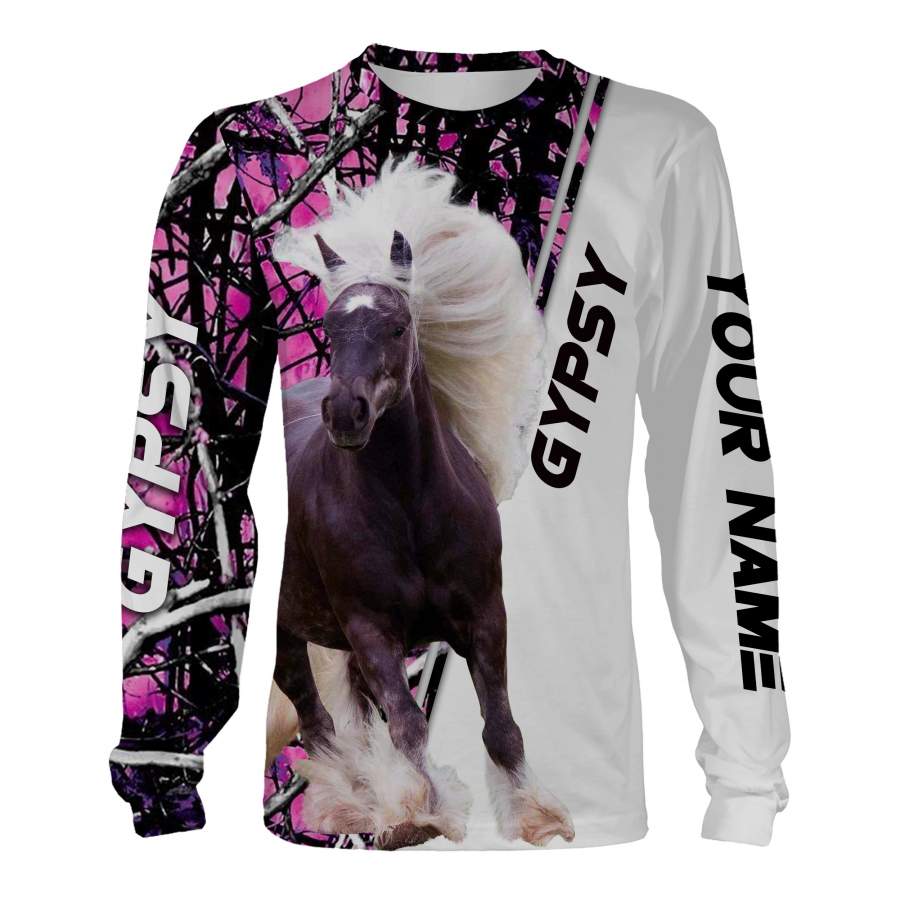 Gypsy Horse pink muddy camo Custom name full printing Sweatshirt, Hoodie, T-shirt – Personalized gift for Horse lovers – FSD643