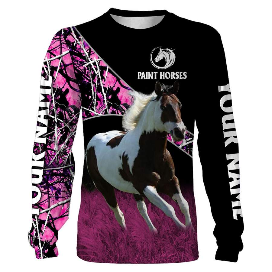 American Paint Horse pink muddy camo Custom name full printing Sweatshirt, Hoodie, T-shirt – Personalized gift for Horse lovers – FSD642