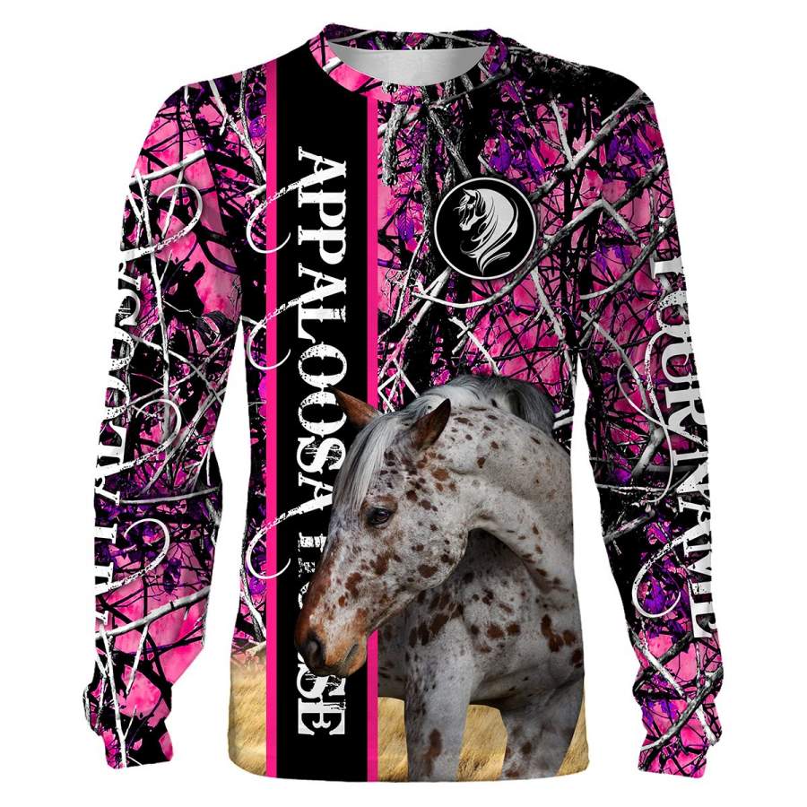 Appaloosa Horse pink muddy camo Custom name full printing Sweatshirt, Hoodie, T-shirt – Personalized gift for Horse lovers – FSD641