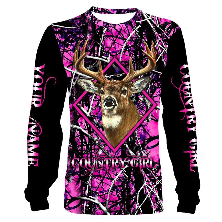 Country girl hunting Pink muddy camo custom Name 3D All over print Sweatshirt, T-shirt, Long sleeves, Hoodie – Girls hunting clothing Personalized hunting gifts for Women – FSD526