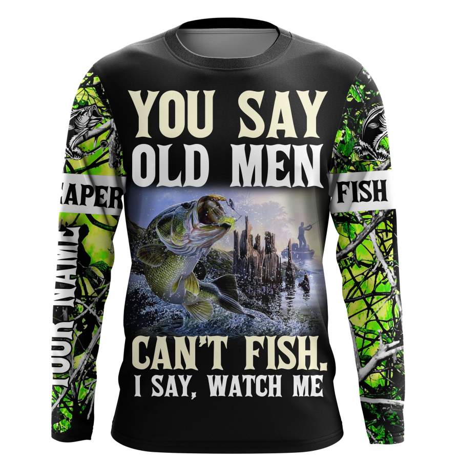 Funny Largemouth Bass Fishing apparel green muddy camo Sun / UV protection quick dry customize name long sleeves shirts UPF 30+ personalized fishing clothing gift for old men – IPH2051